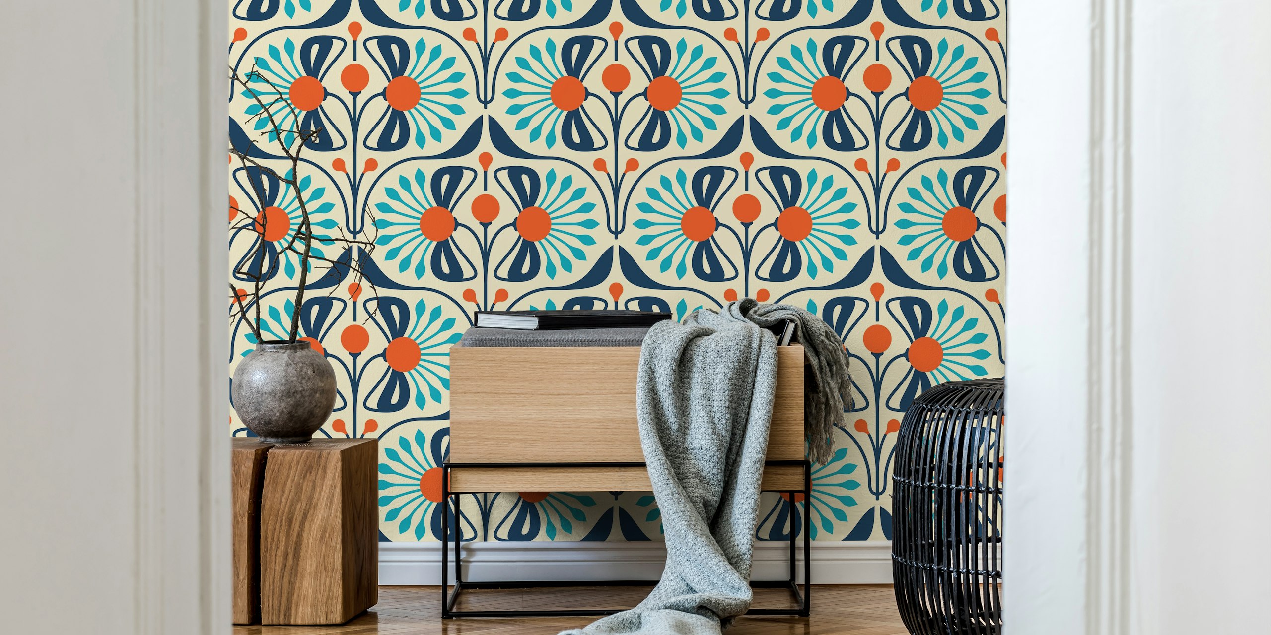 Diseño de papel pintado Retro Blossom Delight