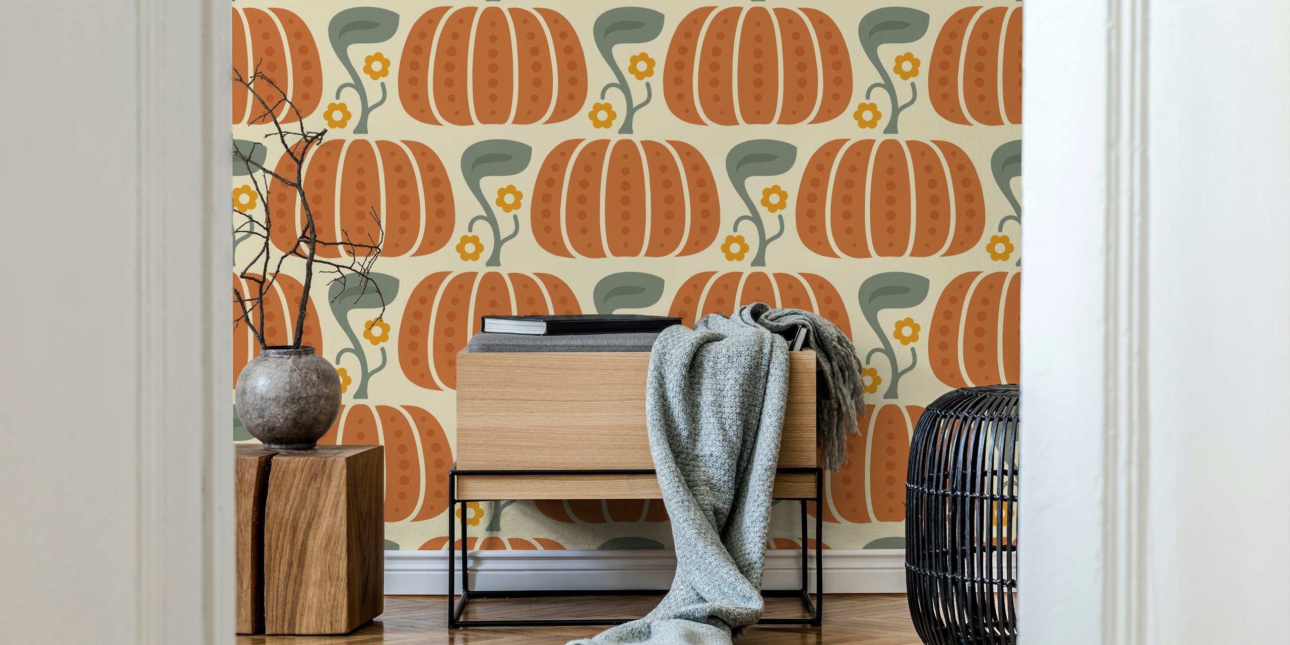 Cozy Pumpkin wallpaper design dans une pièce