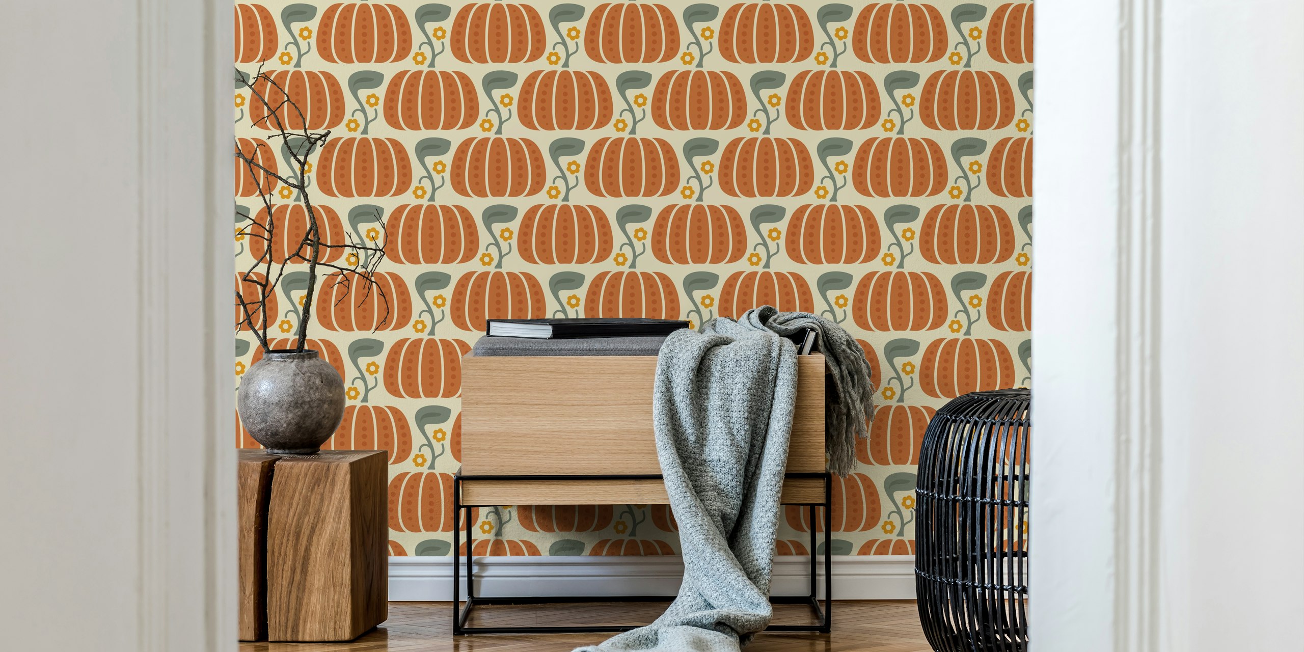 Cozy pumpkin wallpaper in een kamer