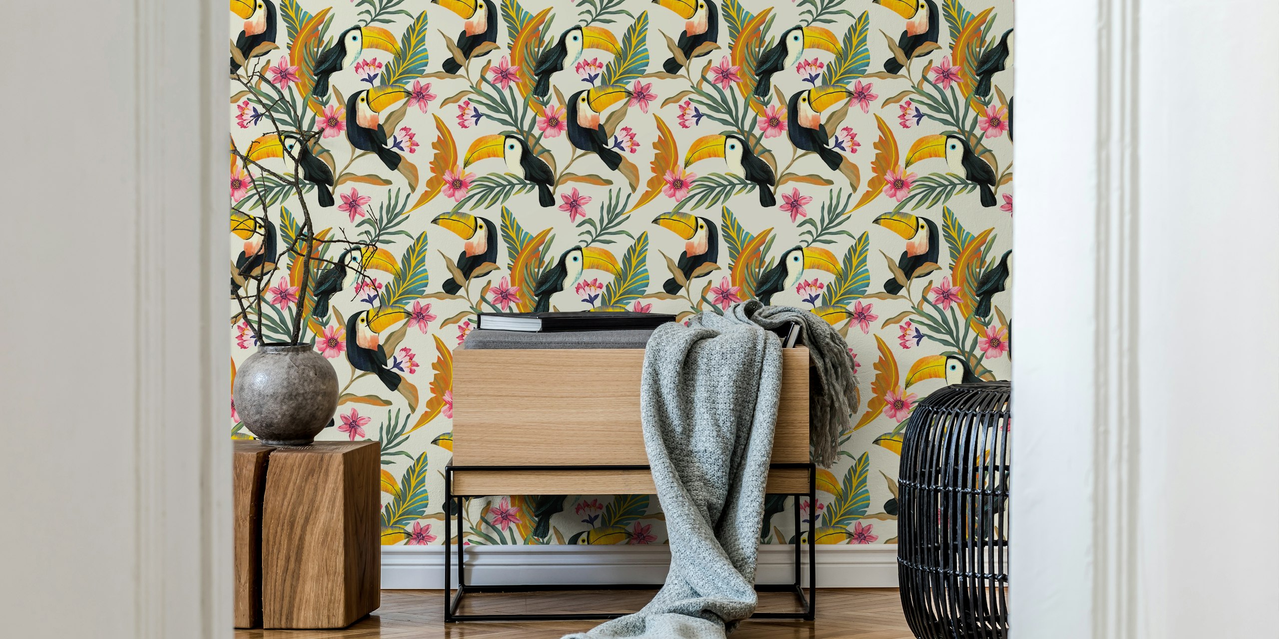 Toucan Jungle Bliss wallpaper design in a room