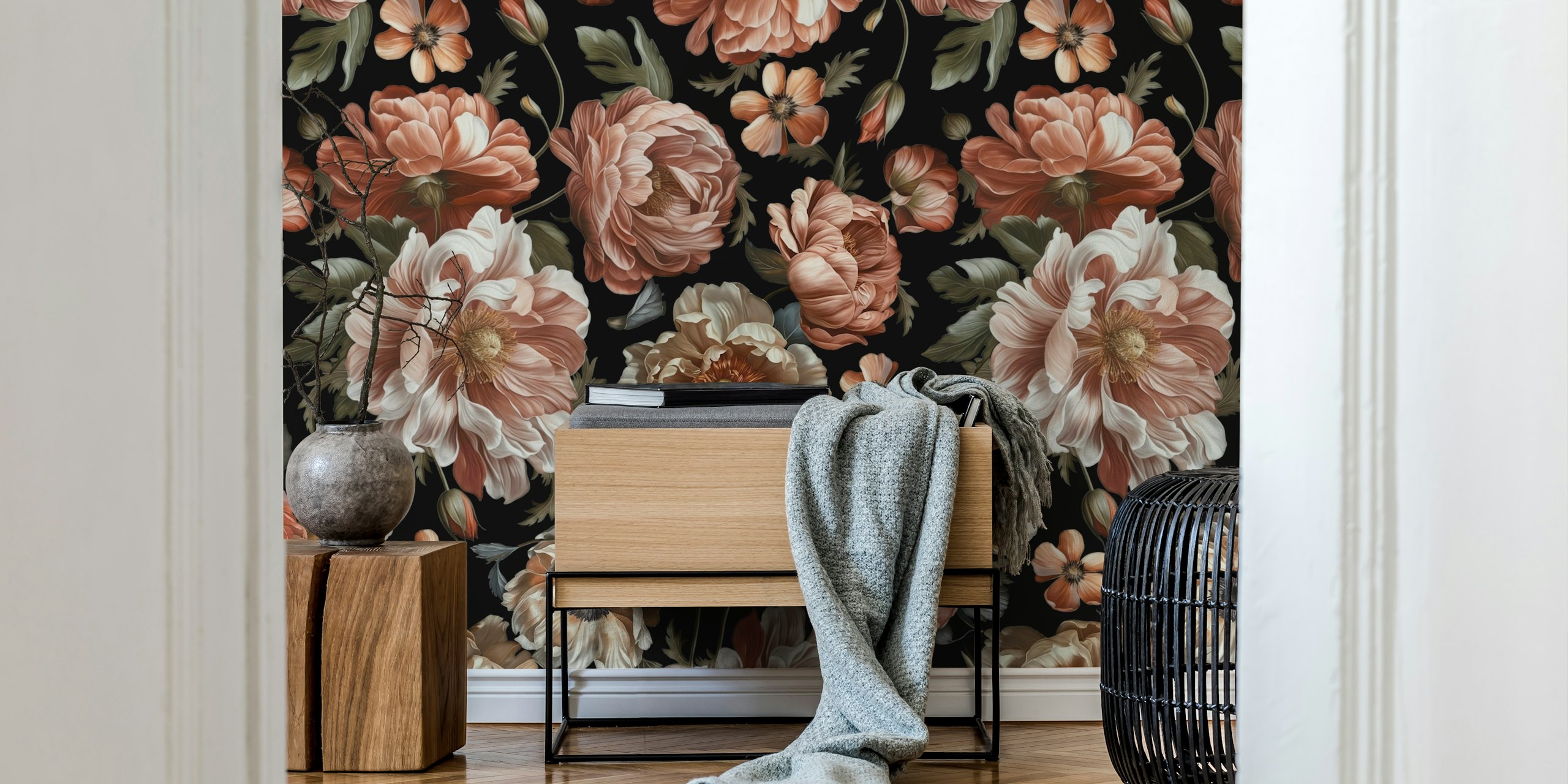 Tapeta Peach Baroque Flower v místnosti