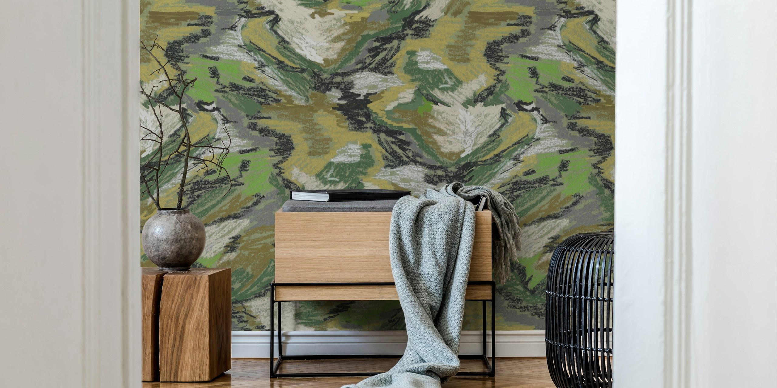 Carta da parati Camouflage Wilderness Textures in una stanza