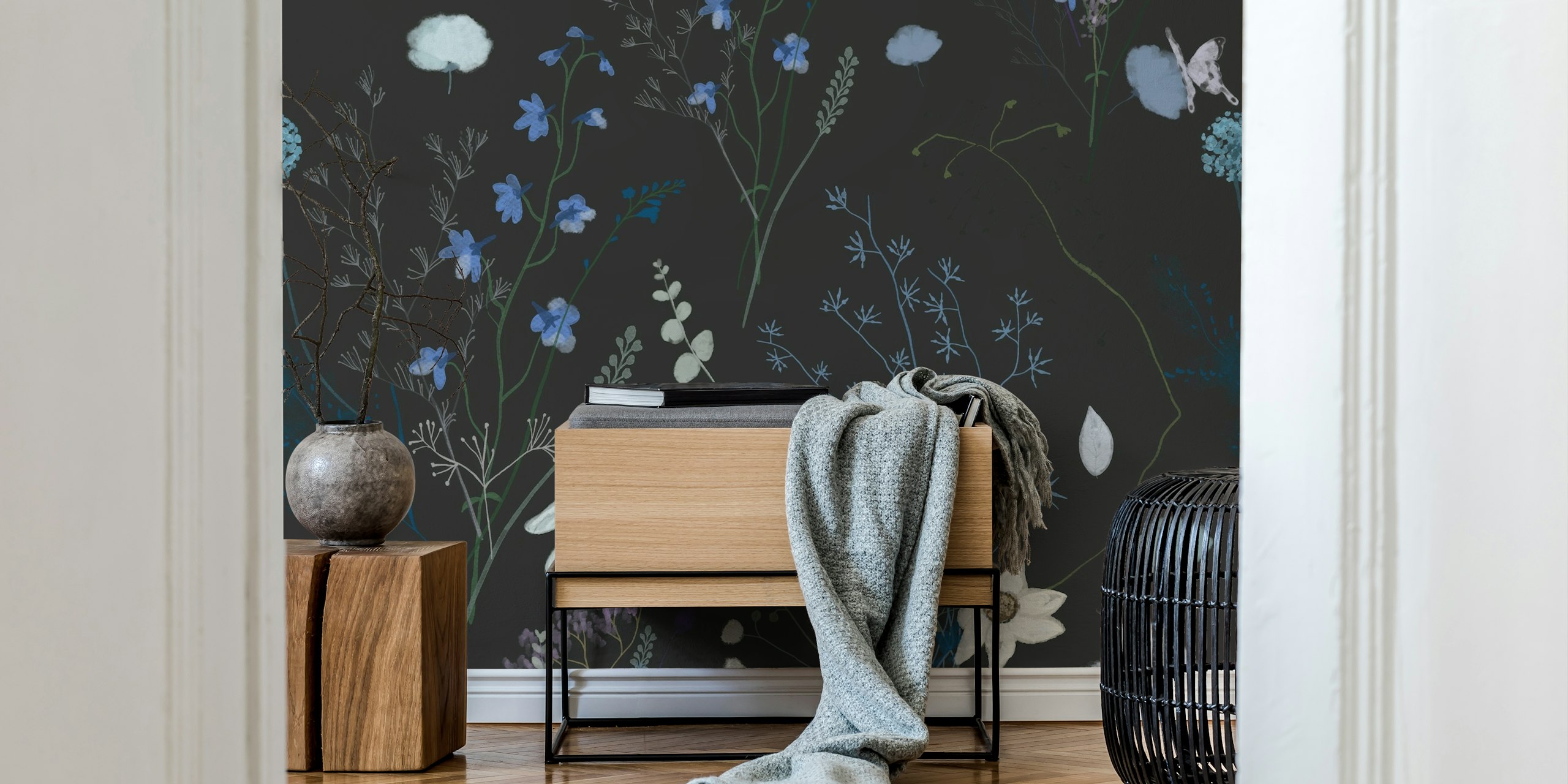Papier peint Night Garden Floral Pattern dans une pièce