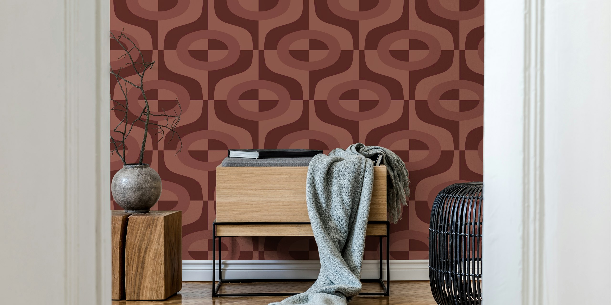 Tapeta Retro Vibe Maroon w pokoju