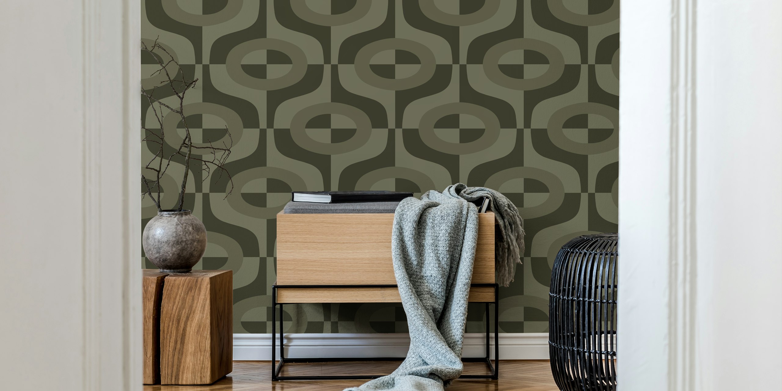 Papel de parede Retro Vibe Green em um quarto