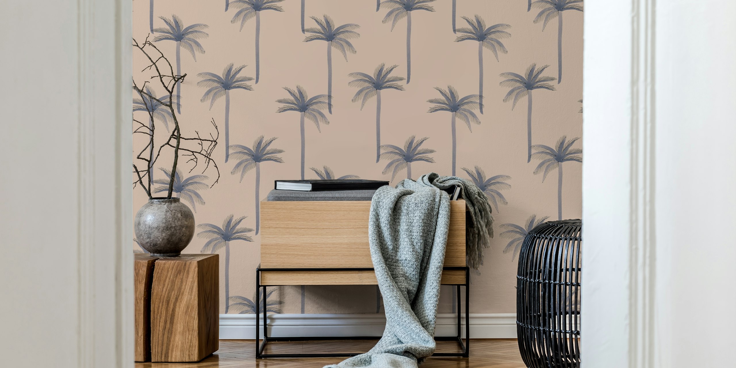 Dreamy watercolor palmtrees wallpaper in a room