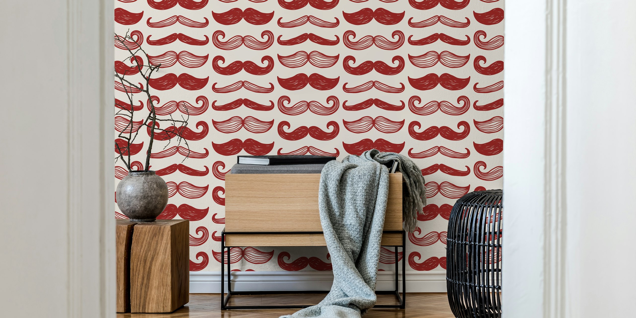 Vintage mustache styles wallpaper in room