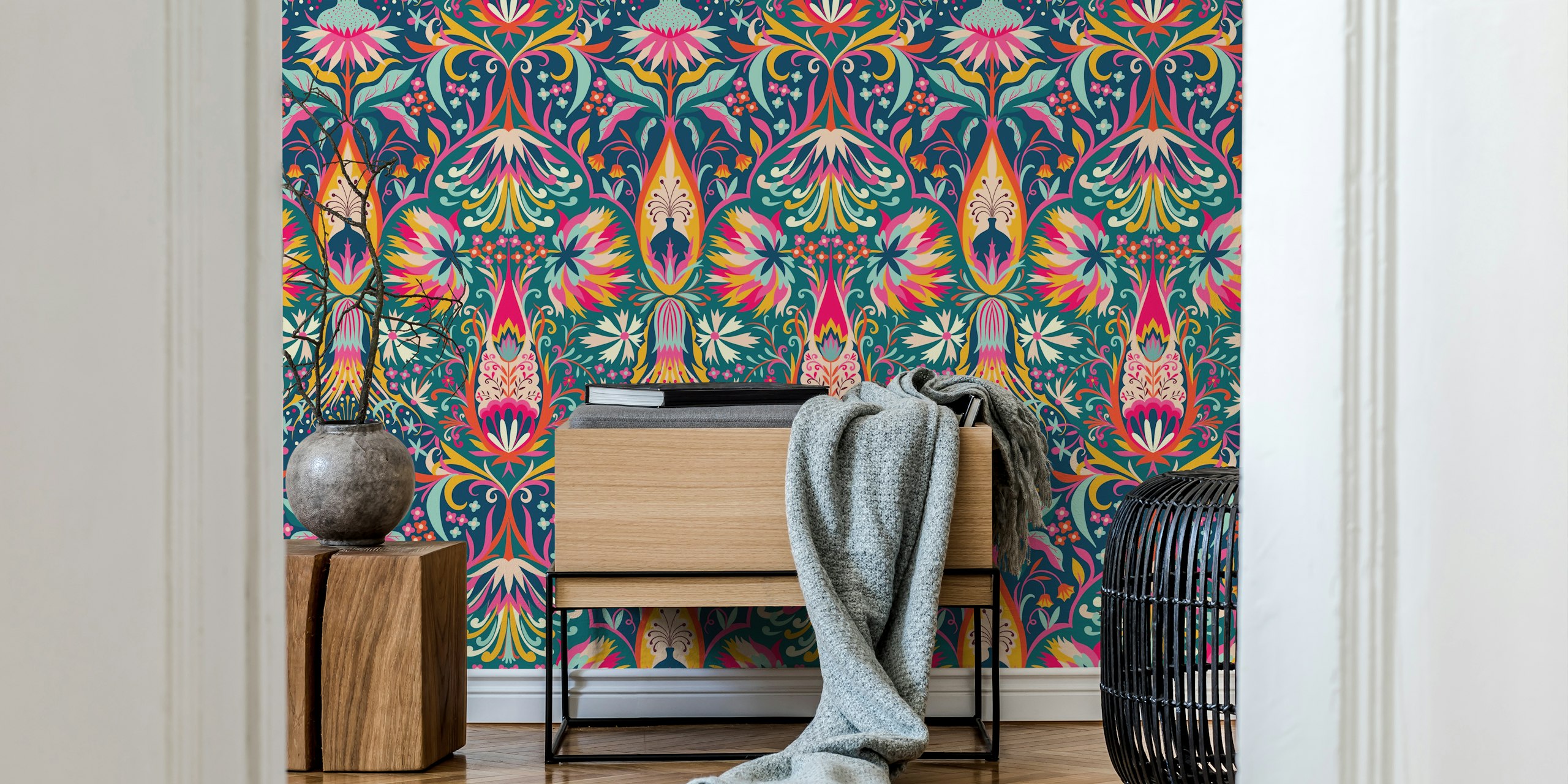 Colorful paisley floral pattern design wallpaper