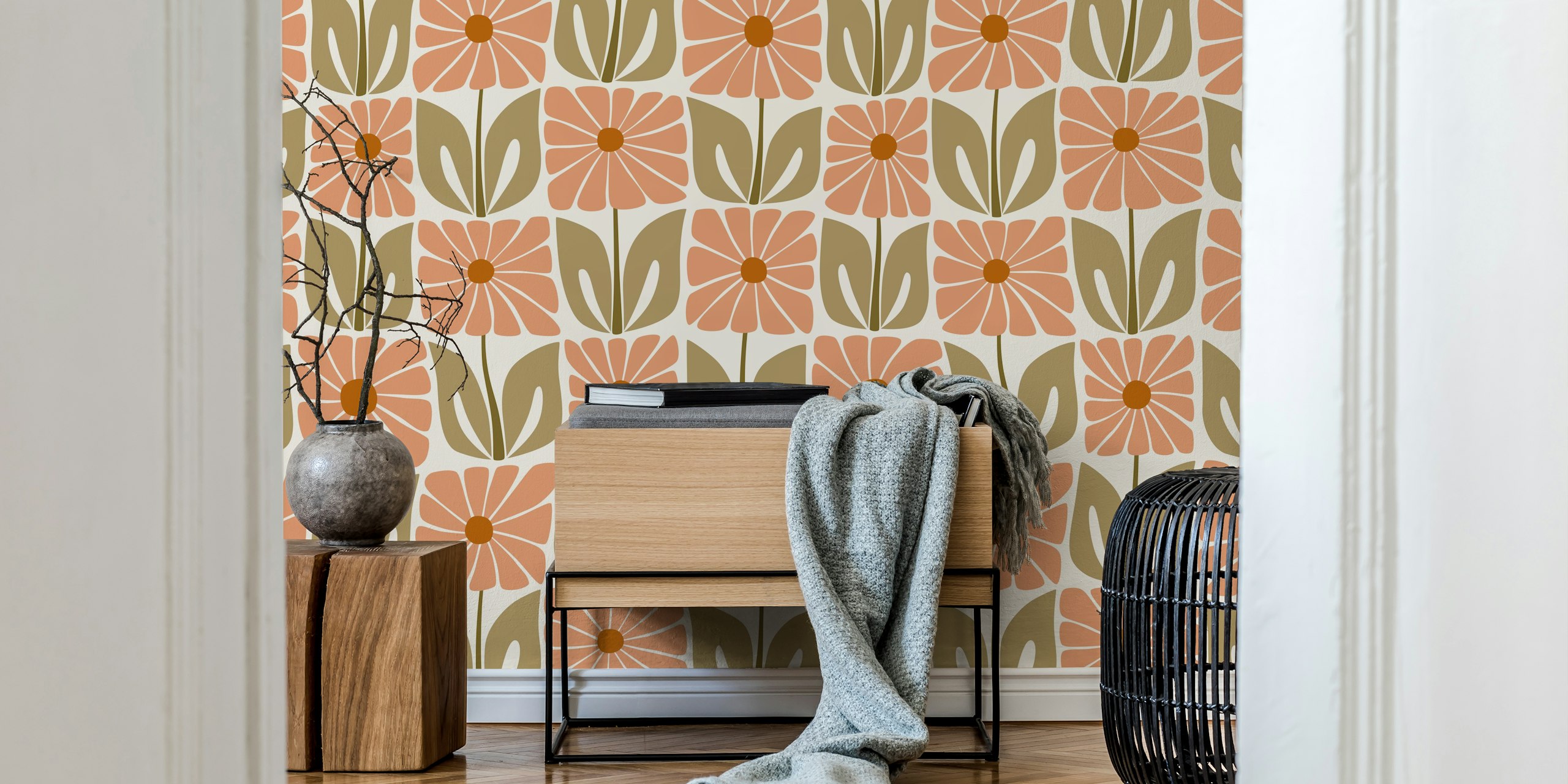 Groovy flower tiles i sage and tan design