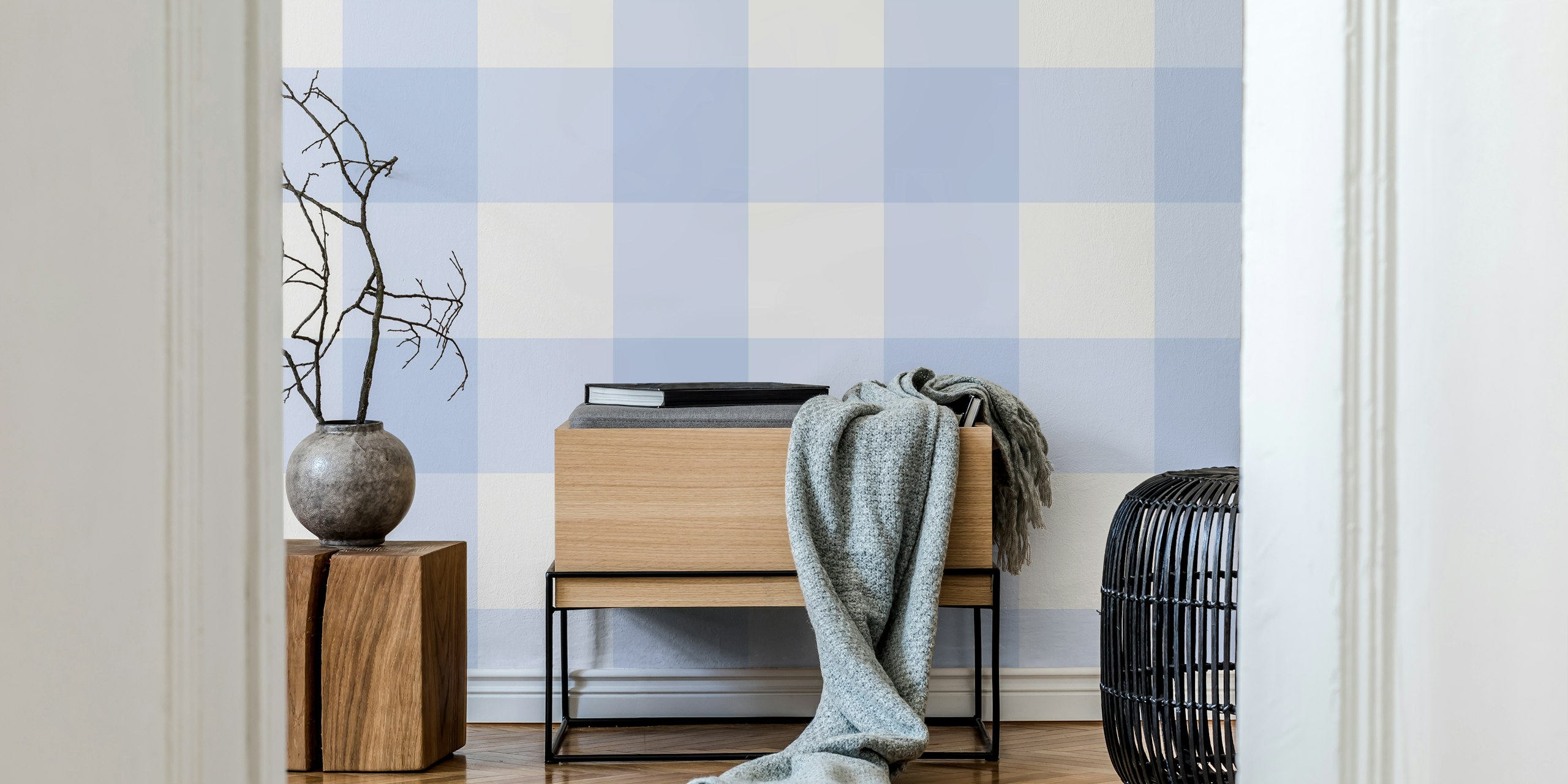 Light blue checked pattern wallpaper
