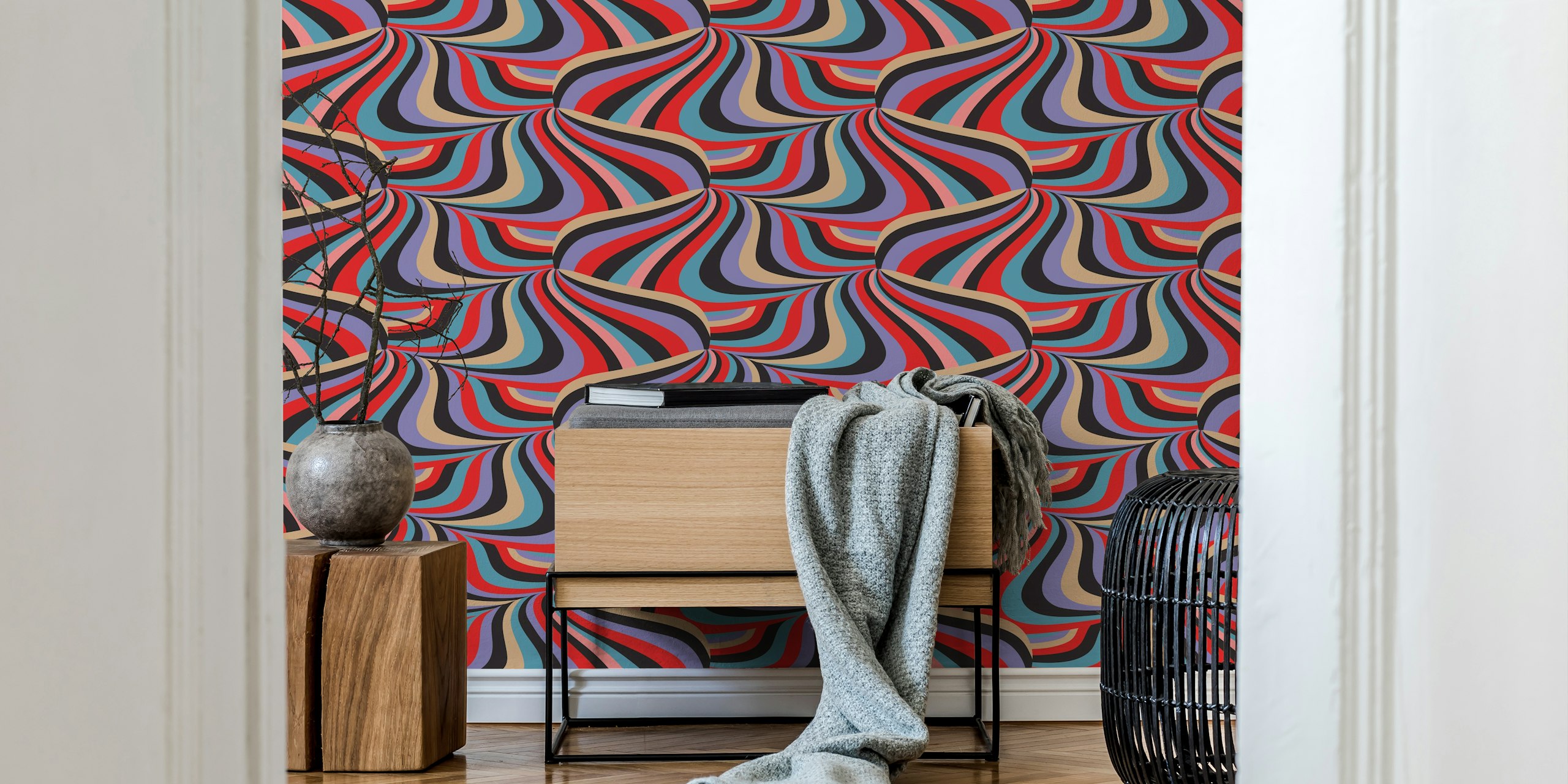 Marble Swirl Retro Groovy Stripes tapettimalli