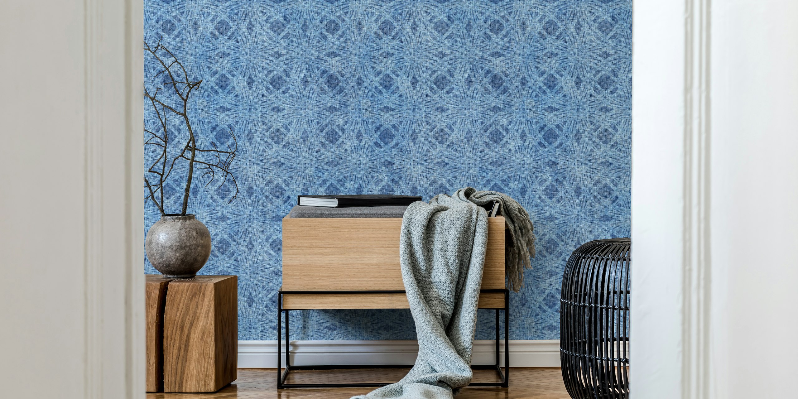 True Blue Denim und Linen Geometric Circles Tapetdesign