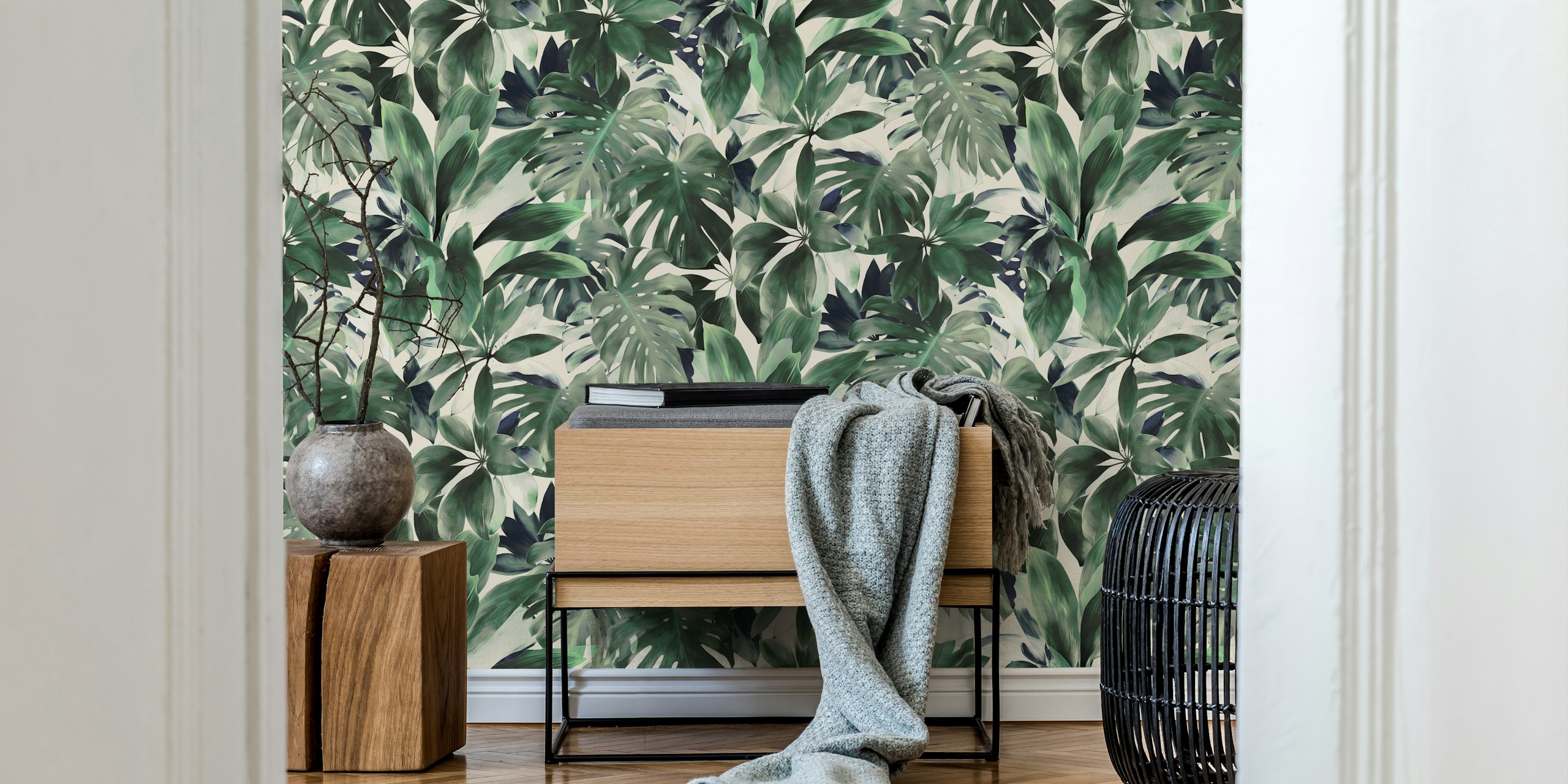 Tropical Jungle Leaves wallpaper in a room