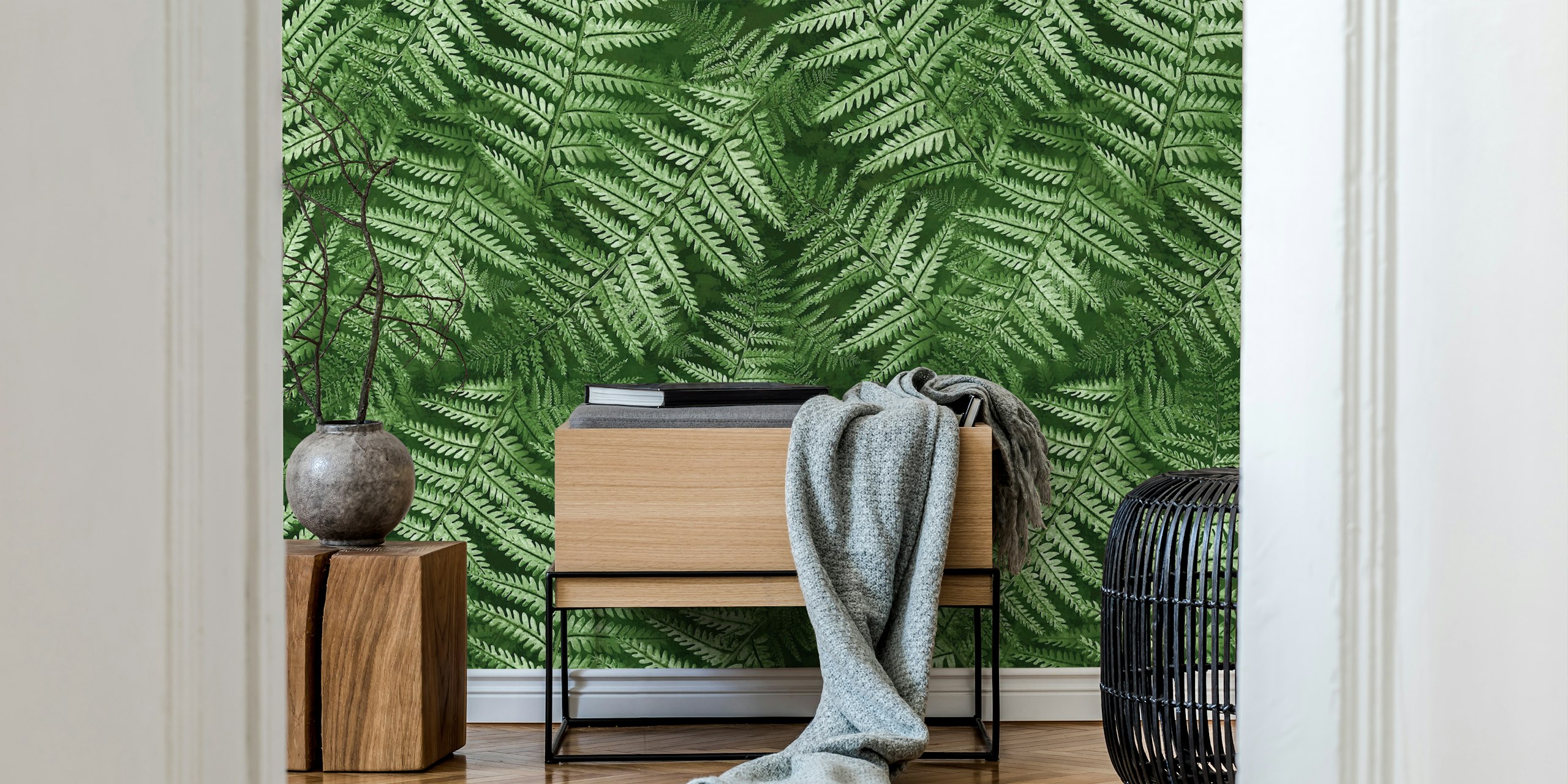Fern leaves wallpaper in a room