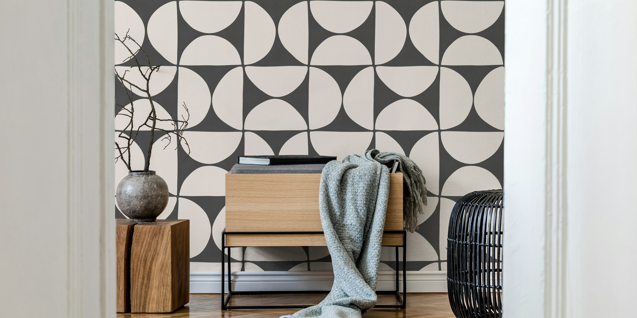 Retro Bauhaus geometric black and white wallpaper