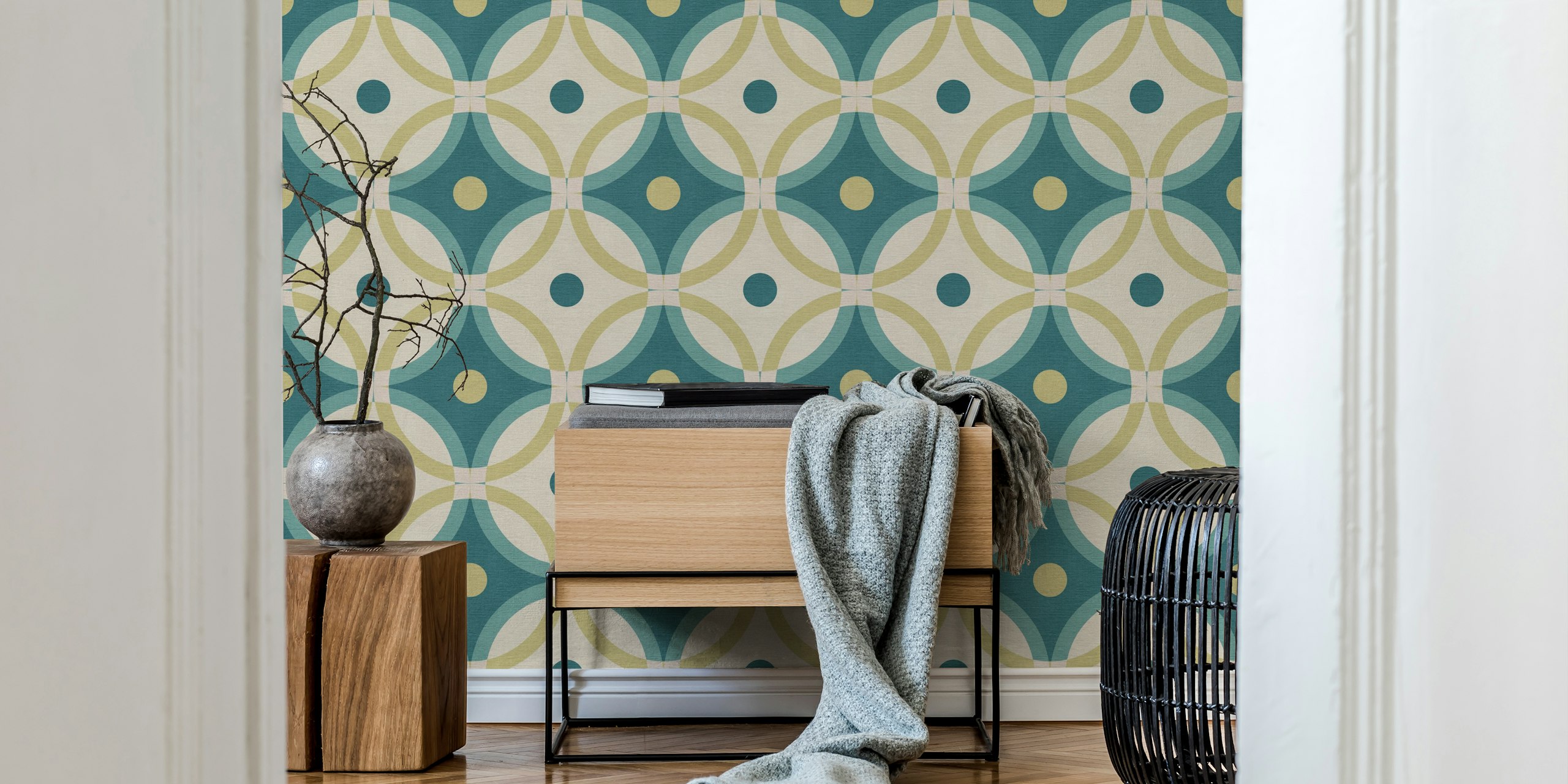 Bold Mid-Century Modern wallpaper in a room