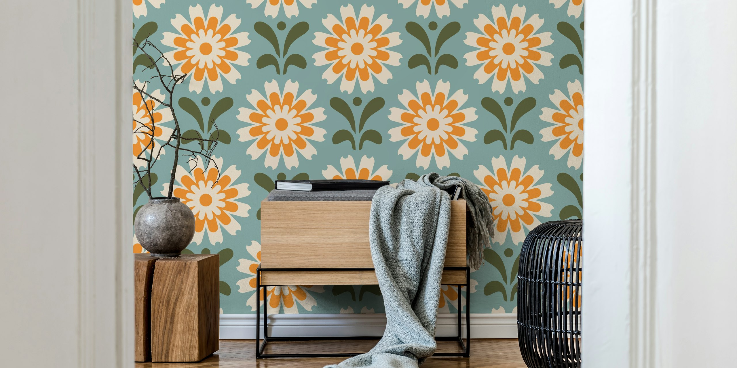 Rustic Daisy Harmony wallpaper in a room