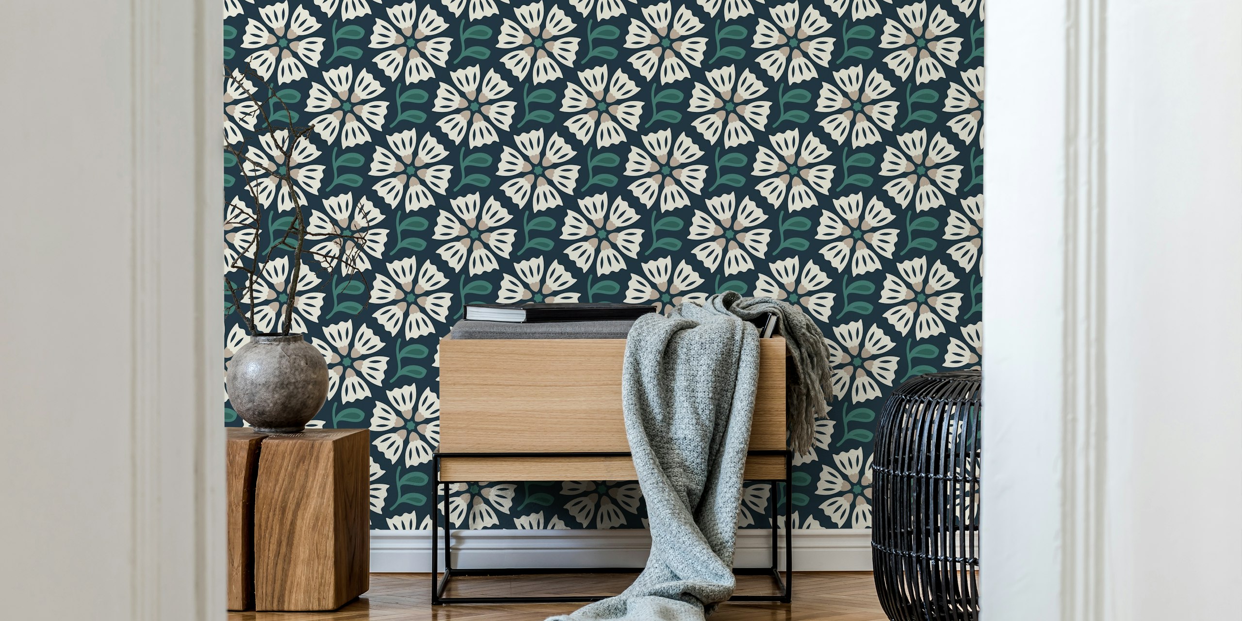 Retro Blossom Delight in Green wanddecoratie