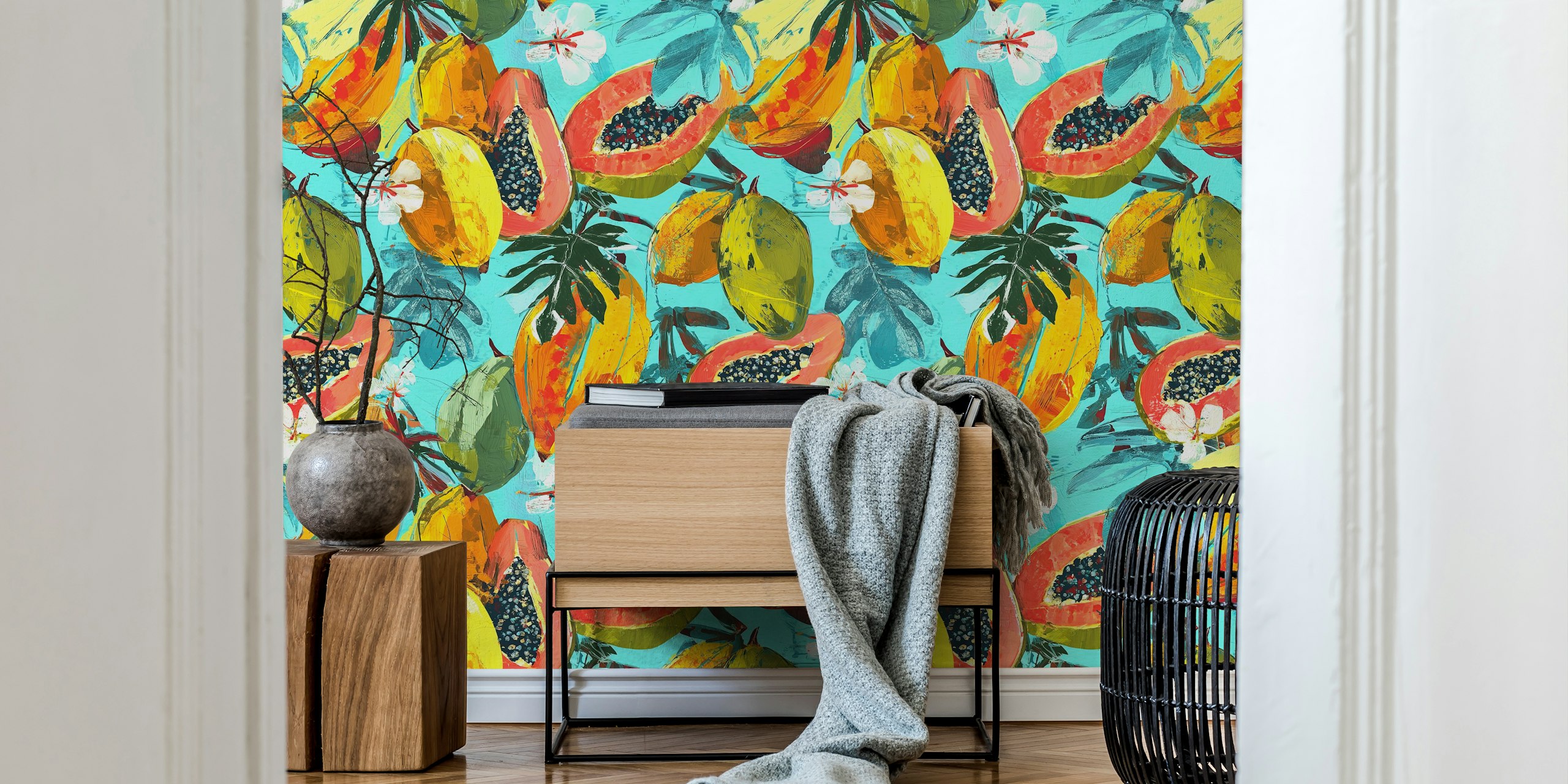 Tropical Fruity Bliss wallpaper displayed in a room