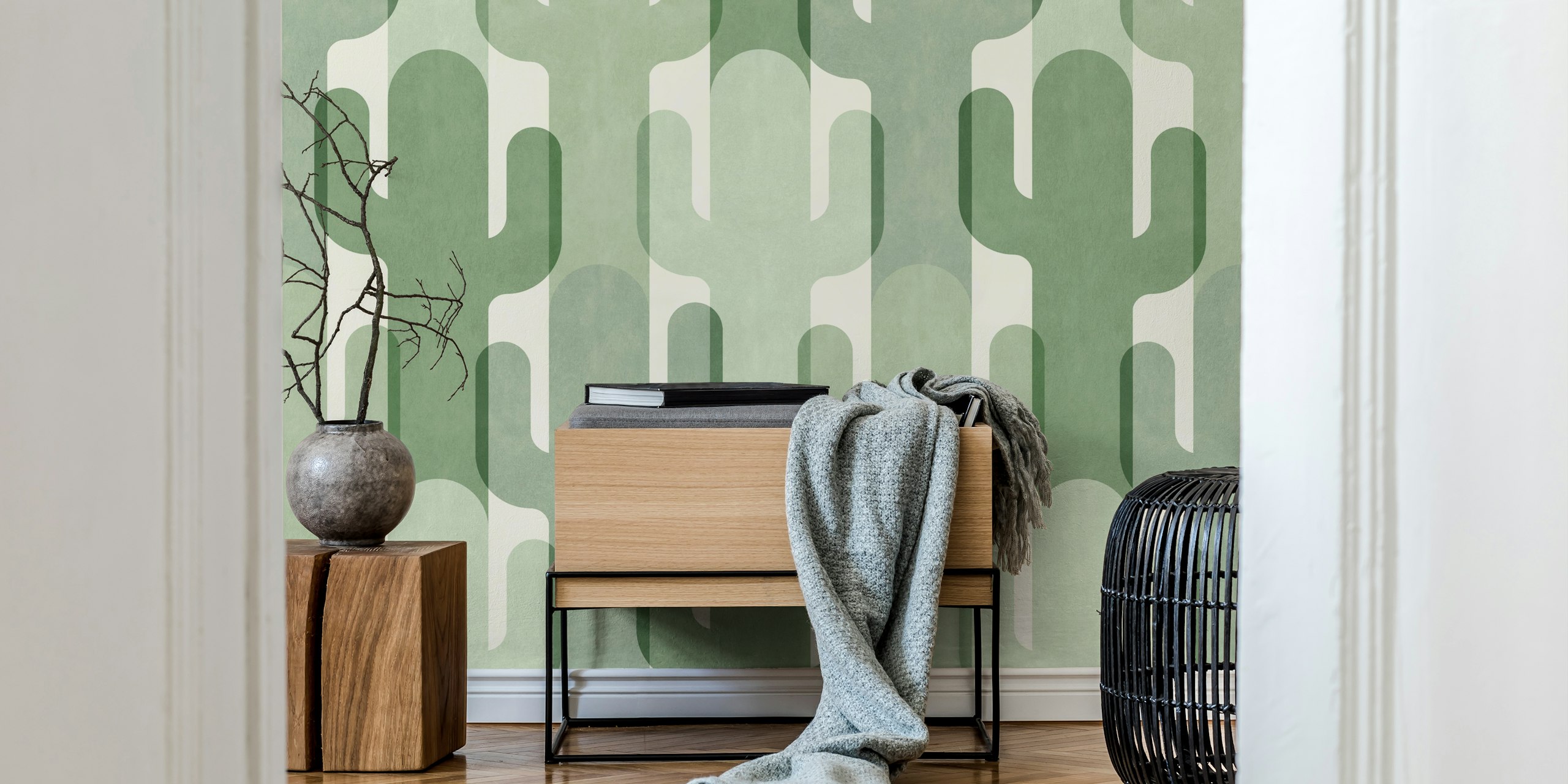 Calming cacti wallpaper in a room