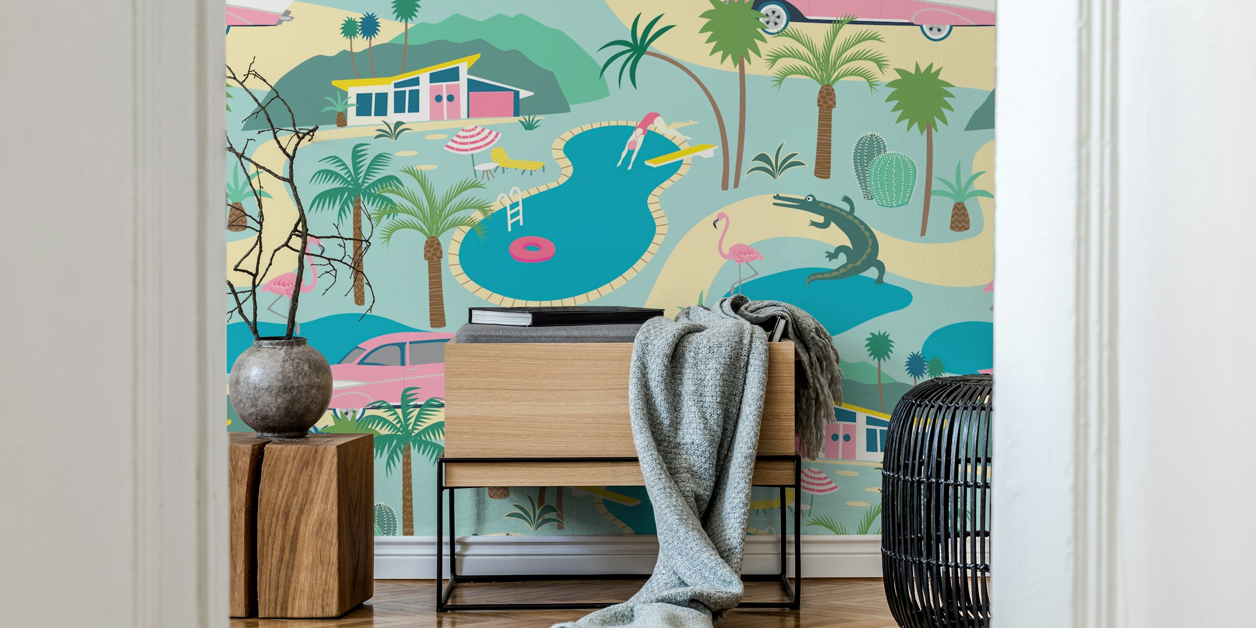 Papel de parede Palm Springs Poolside em um quarto