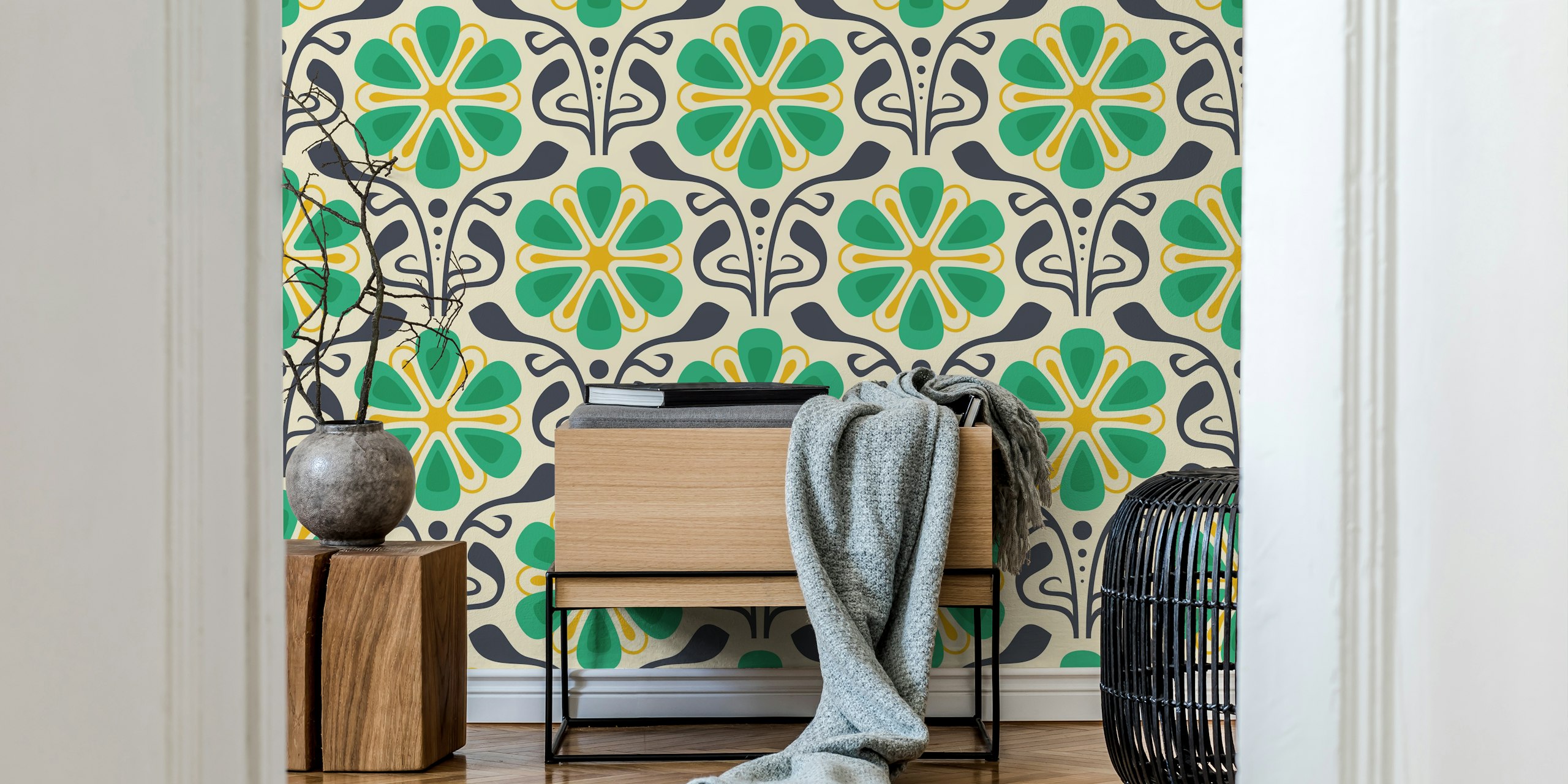 Classic Daisy Charm in Blue Yellow - S papel de parede em um quarto