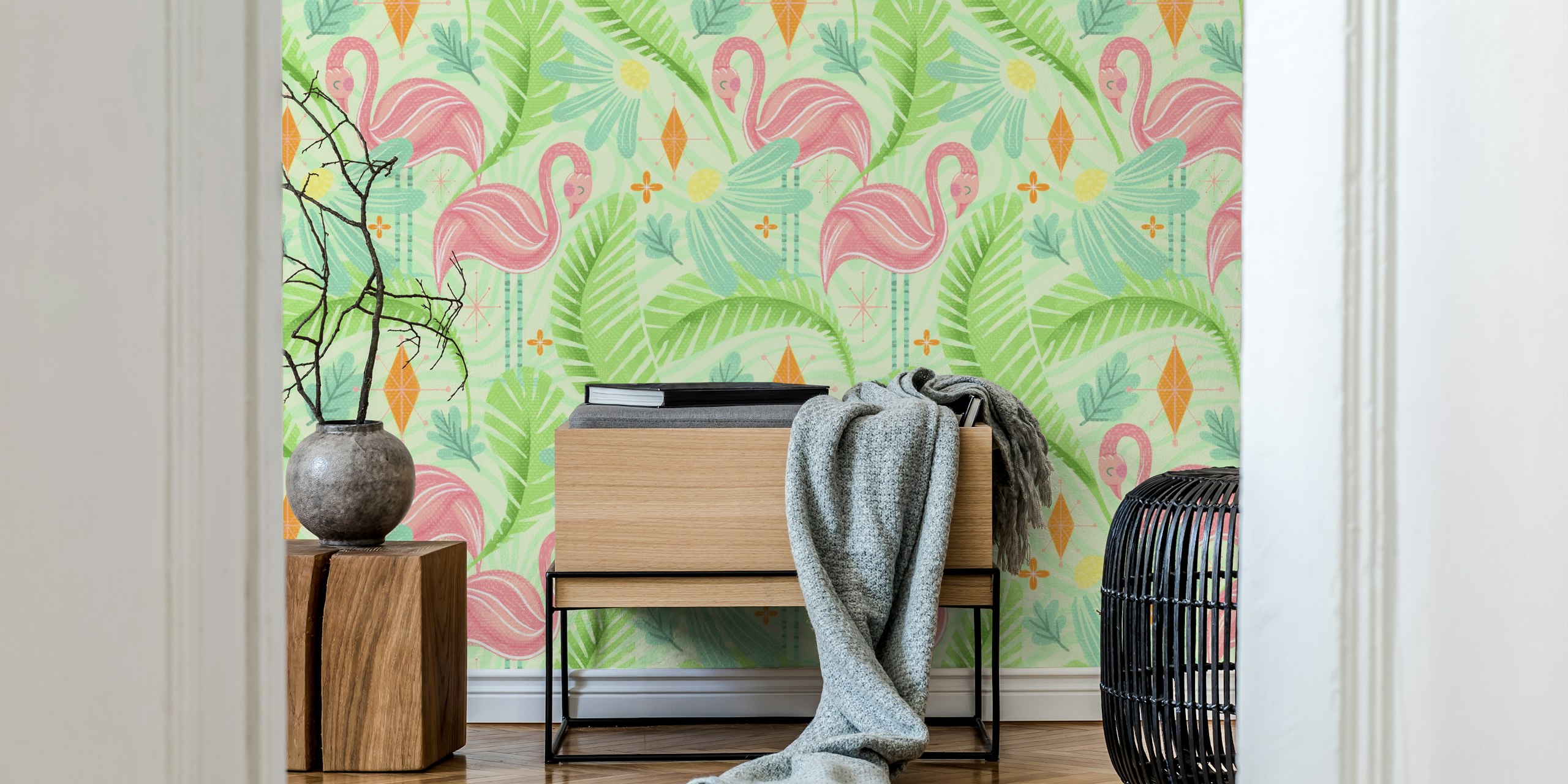 Carta da parati Palm Springs Flamingos in una stanza