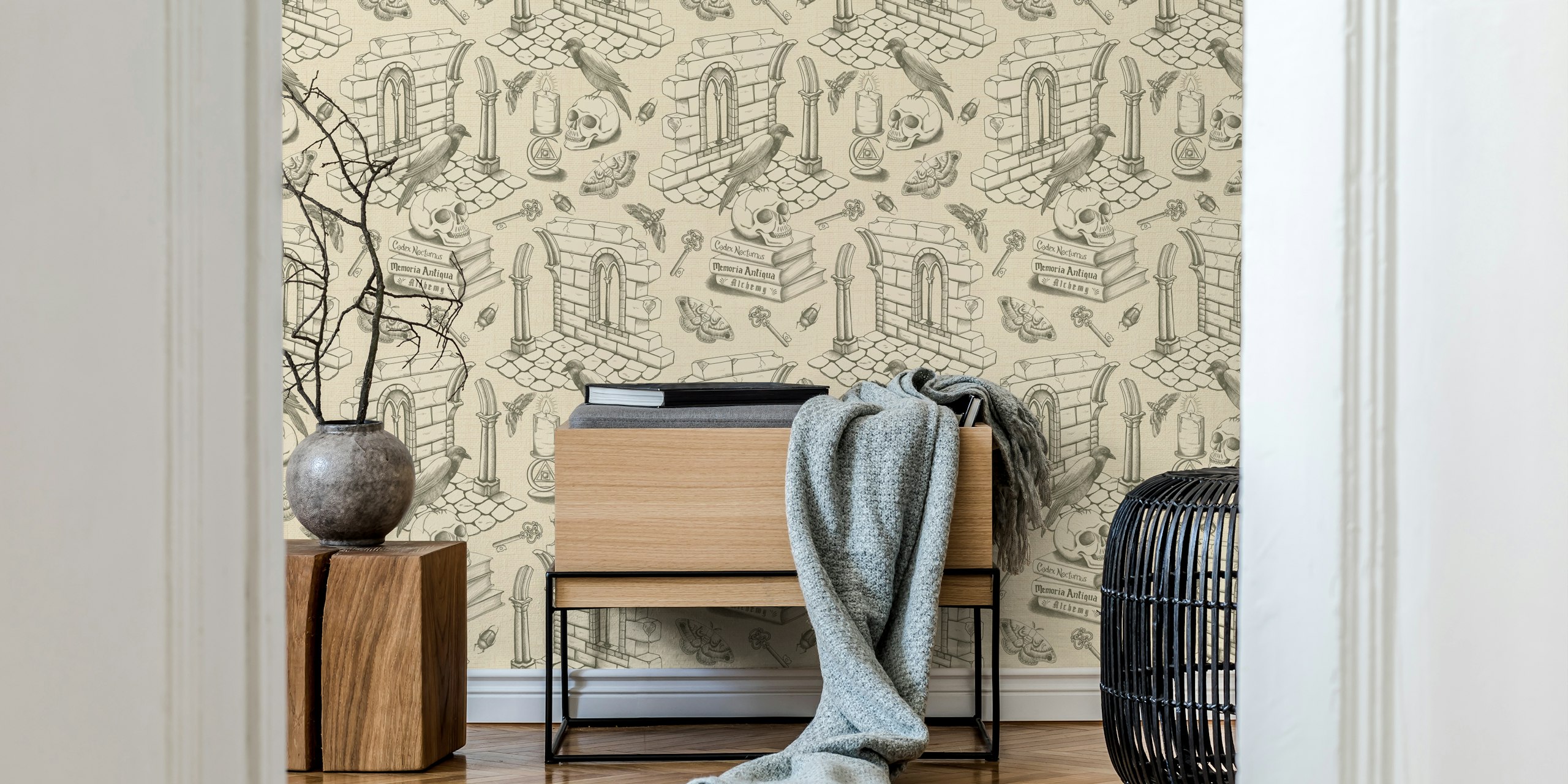 Dark Academia Toile de Jouy wallpaper design