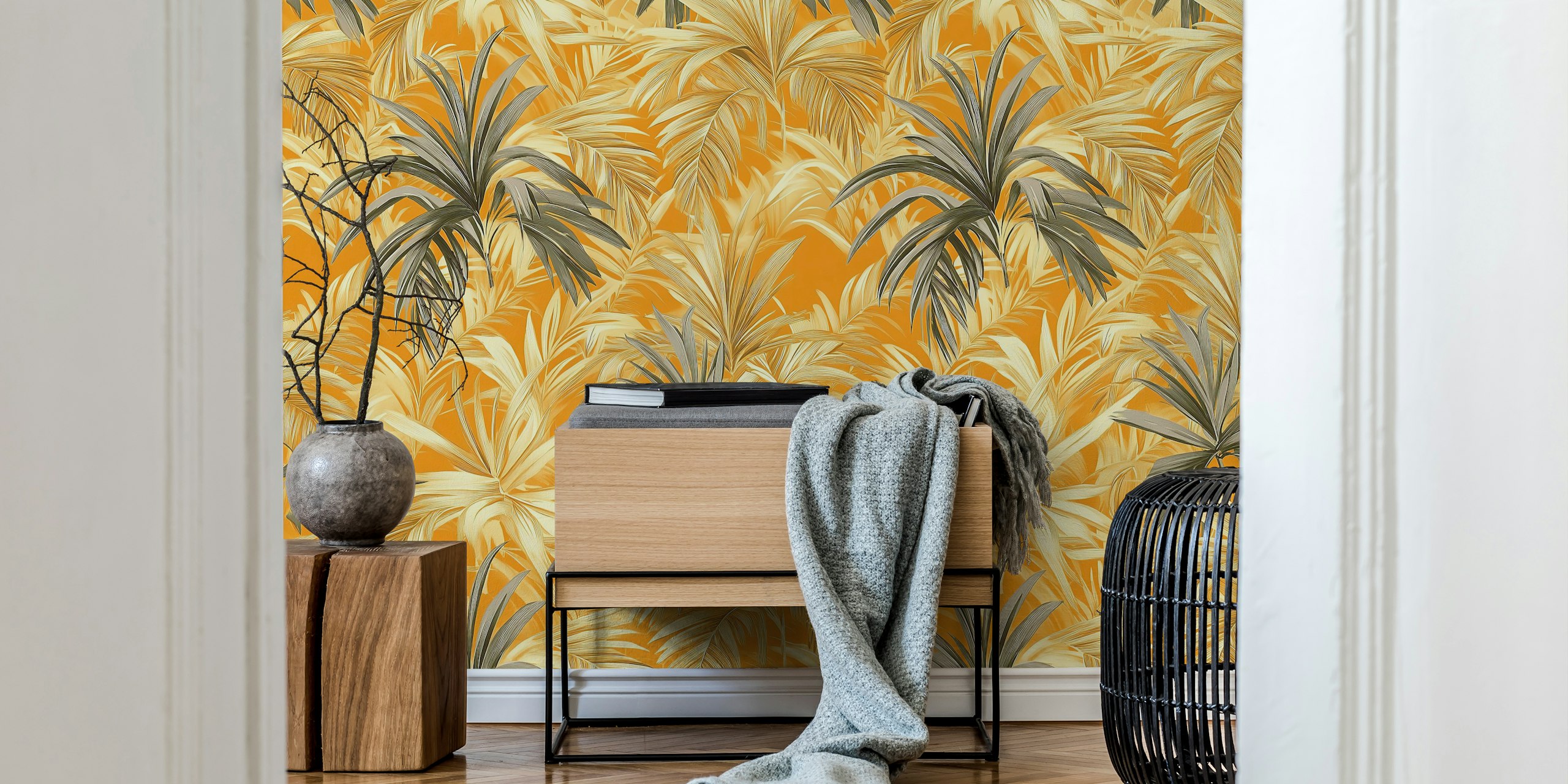 Tropical Golden Jungle wallpaper in a room