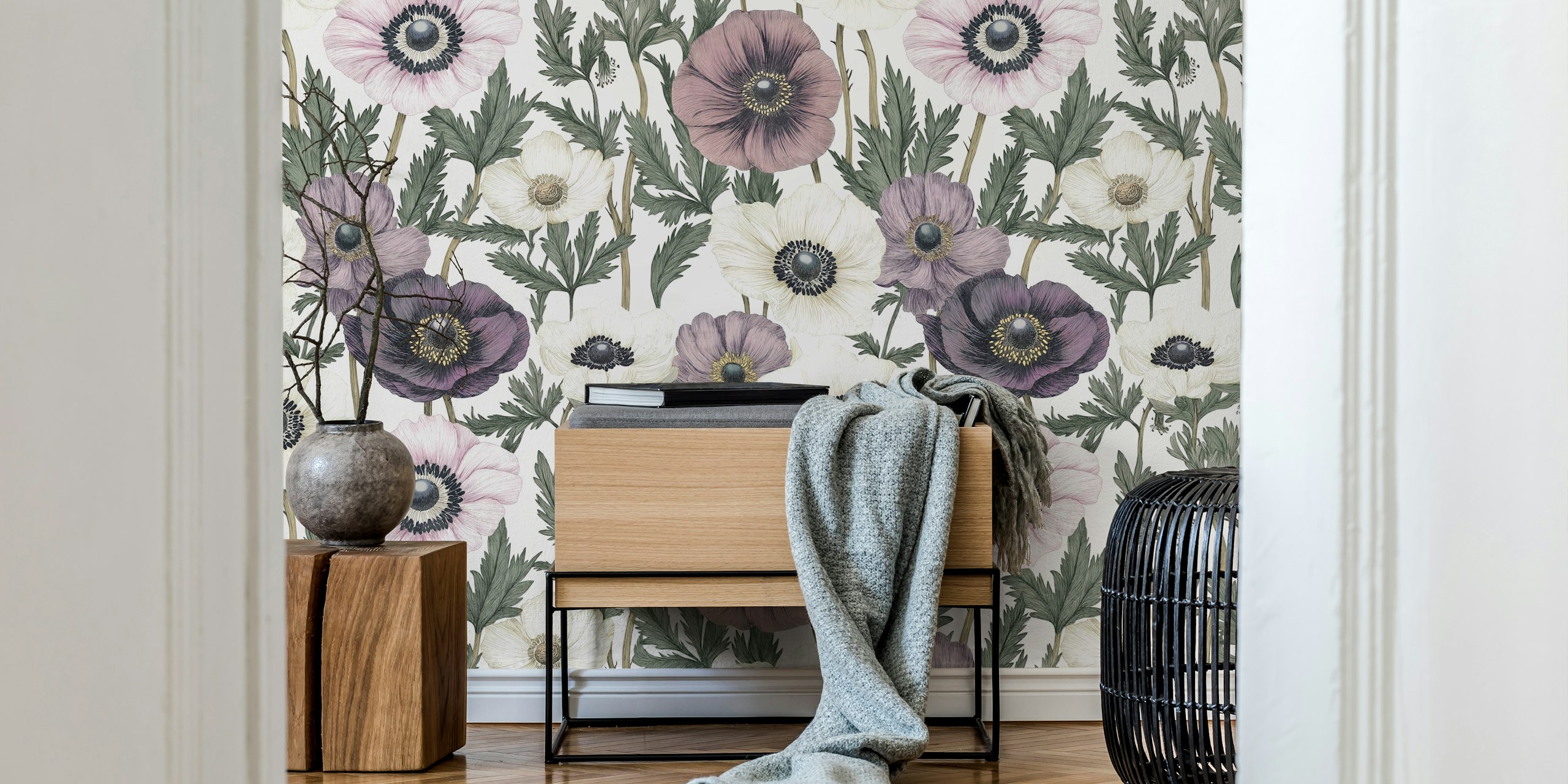 Papel tapiz Vintage Anemone Herbarium en una habitación