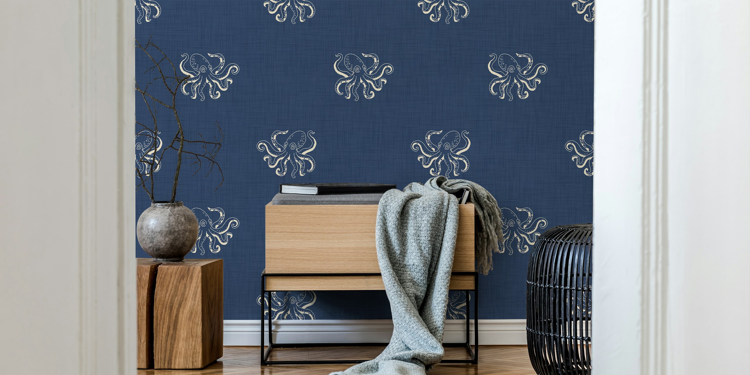Octopus nautical design wallpaper in a room