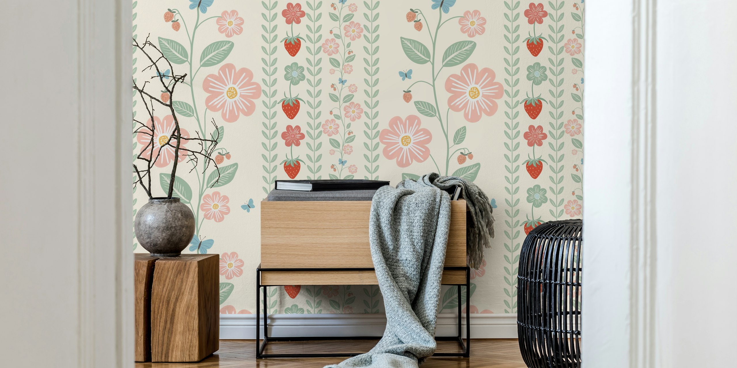 Papel pintado Blossoms and Berries Delight en una habitación