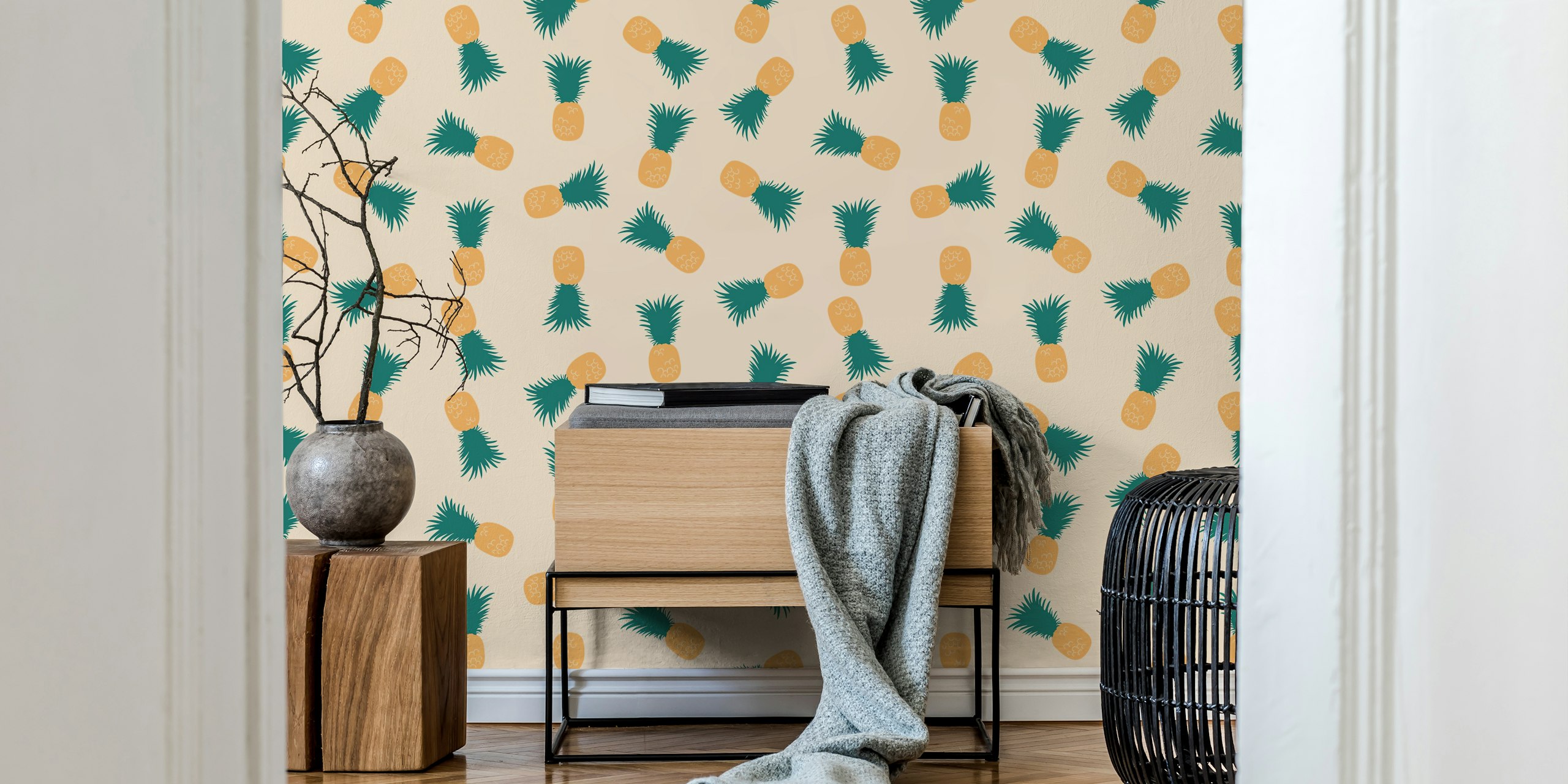 Pineapples beige papel de parede em um cômodo