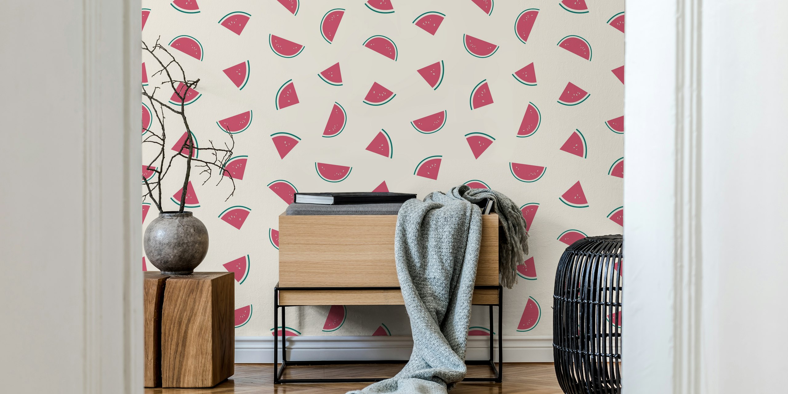 Watermelon slices on a cream background wallpaper