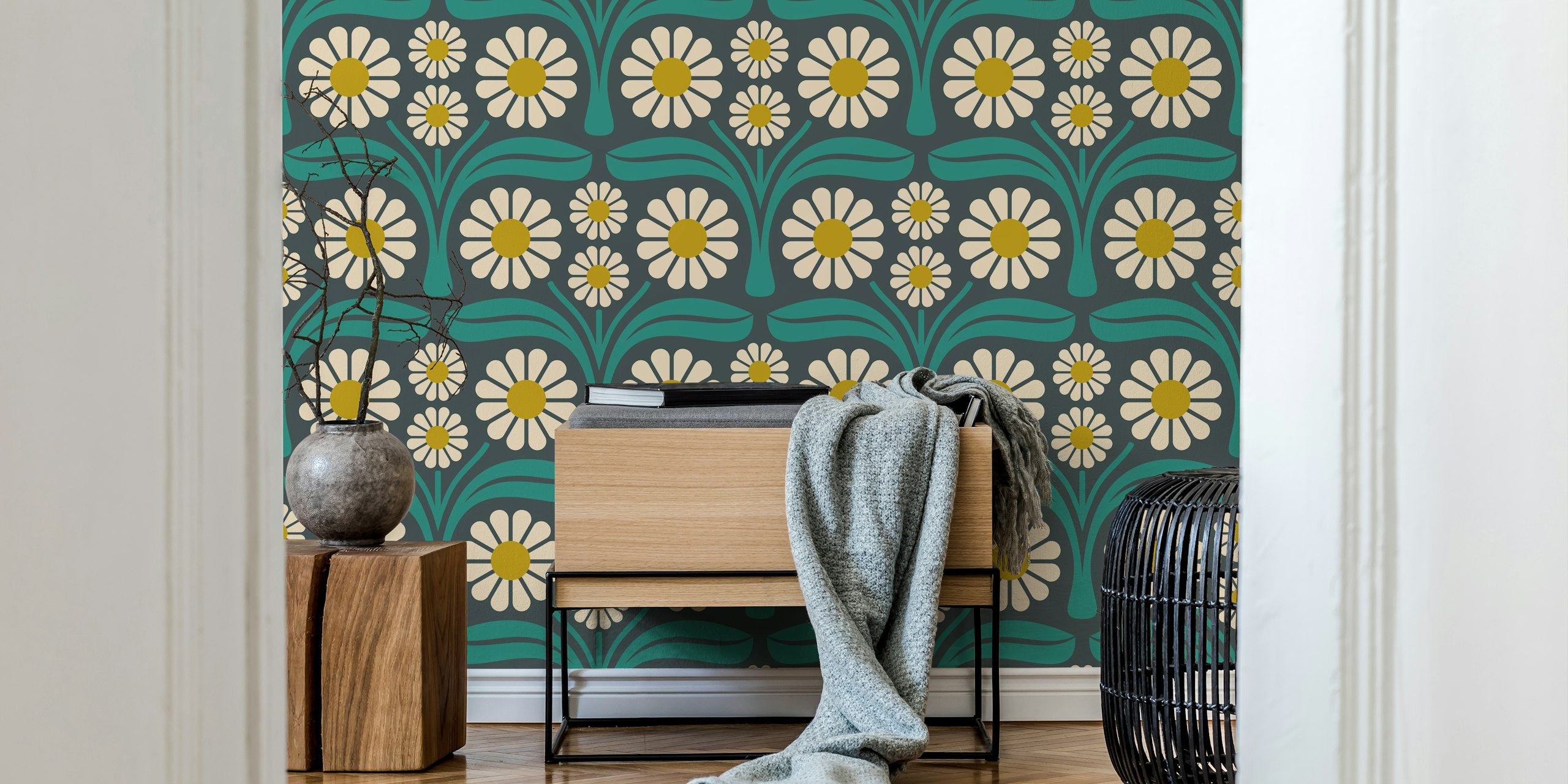 Bold Daisy Retro wallpaper in a room