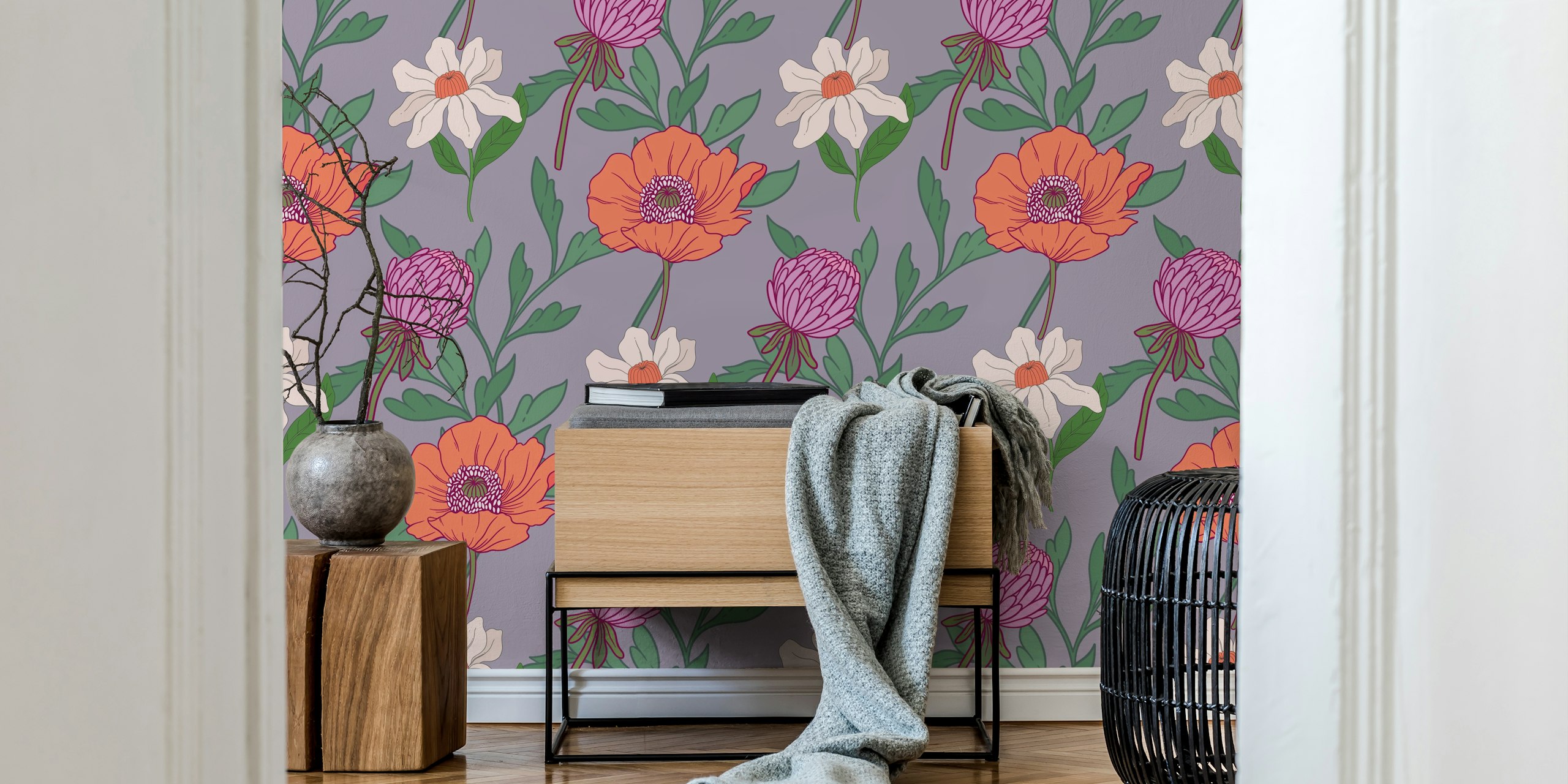 Dream at Dusk floral wallpaper in a room