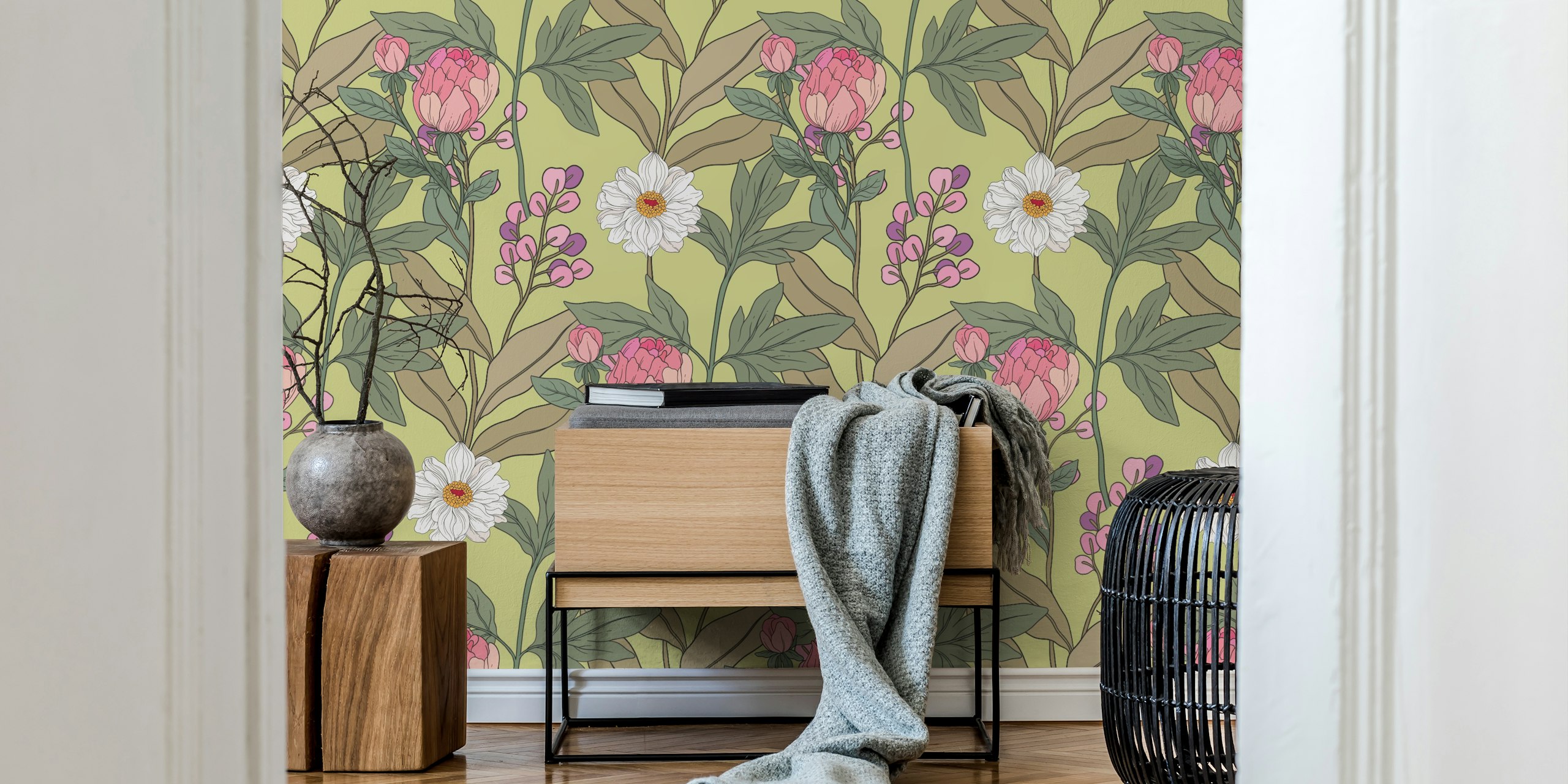 Design tapety kwiatowej w pokoju