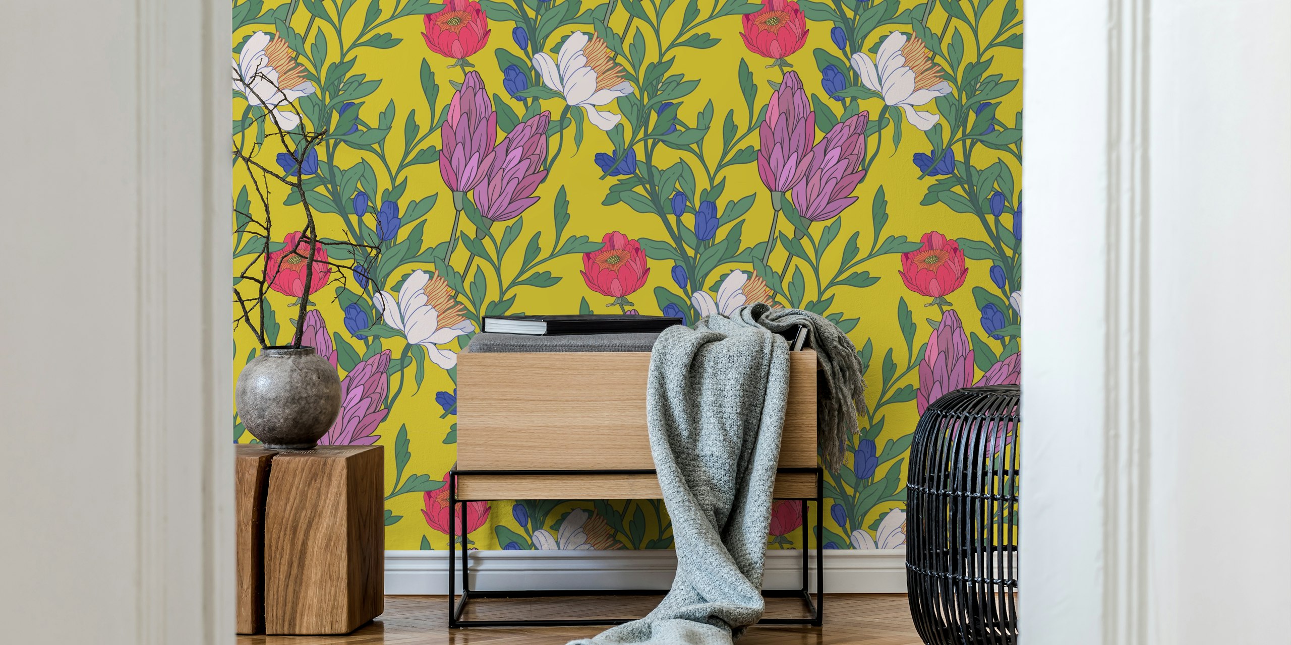 Blumendesign Tapete in einem Raum