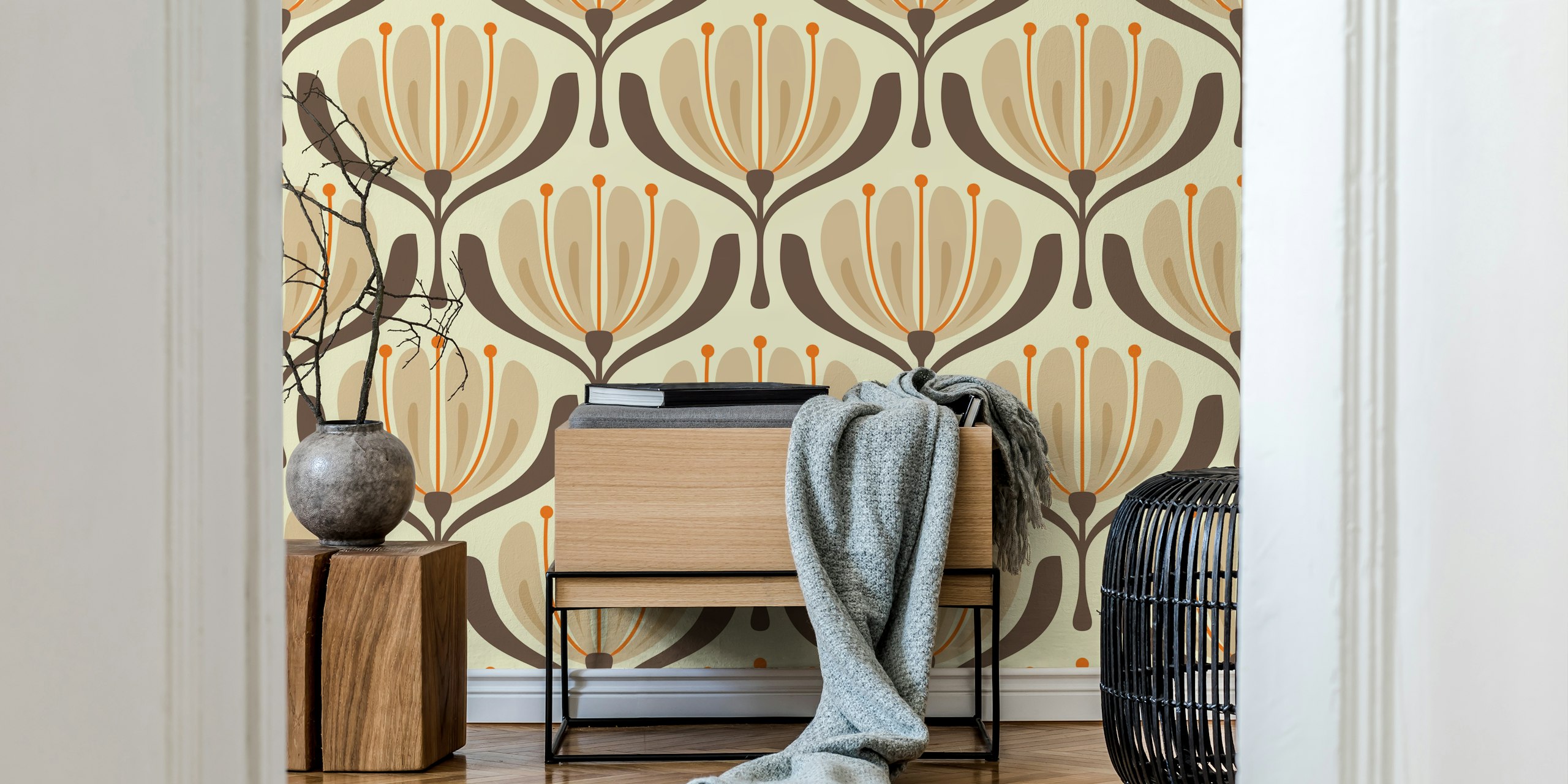 Vintage Blossom Elegance wallpaper em um quarto