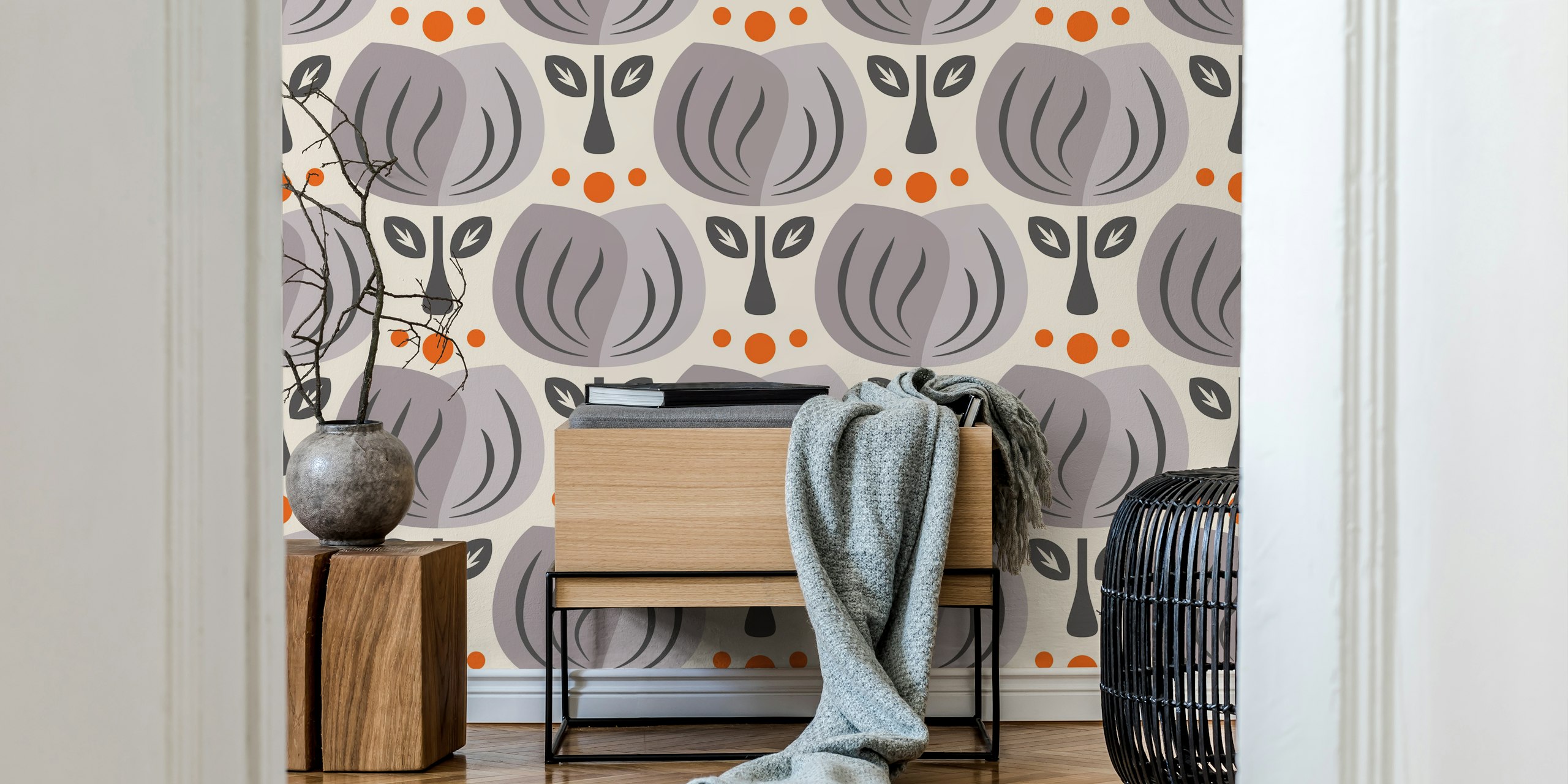 Retro tulip wallpaper design in a room