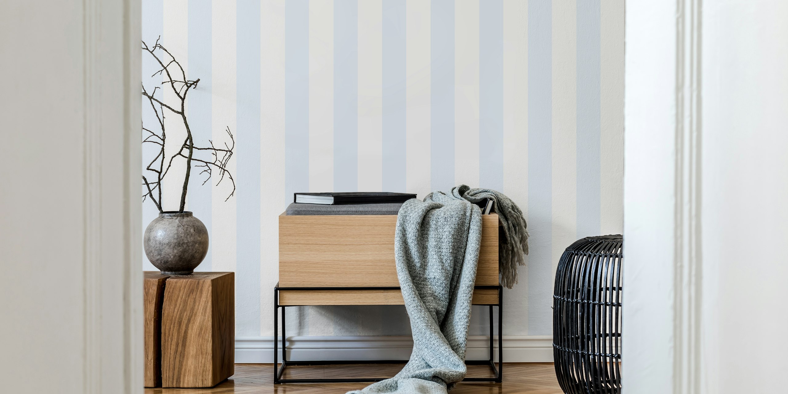 Calm Blue Stripe wallpaper in a room setting