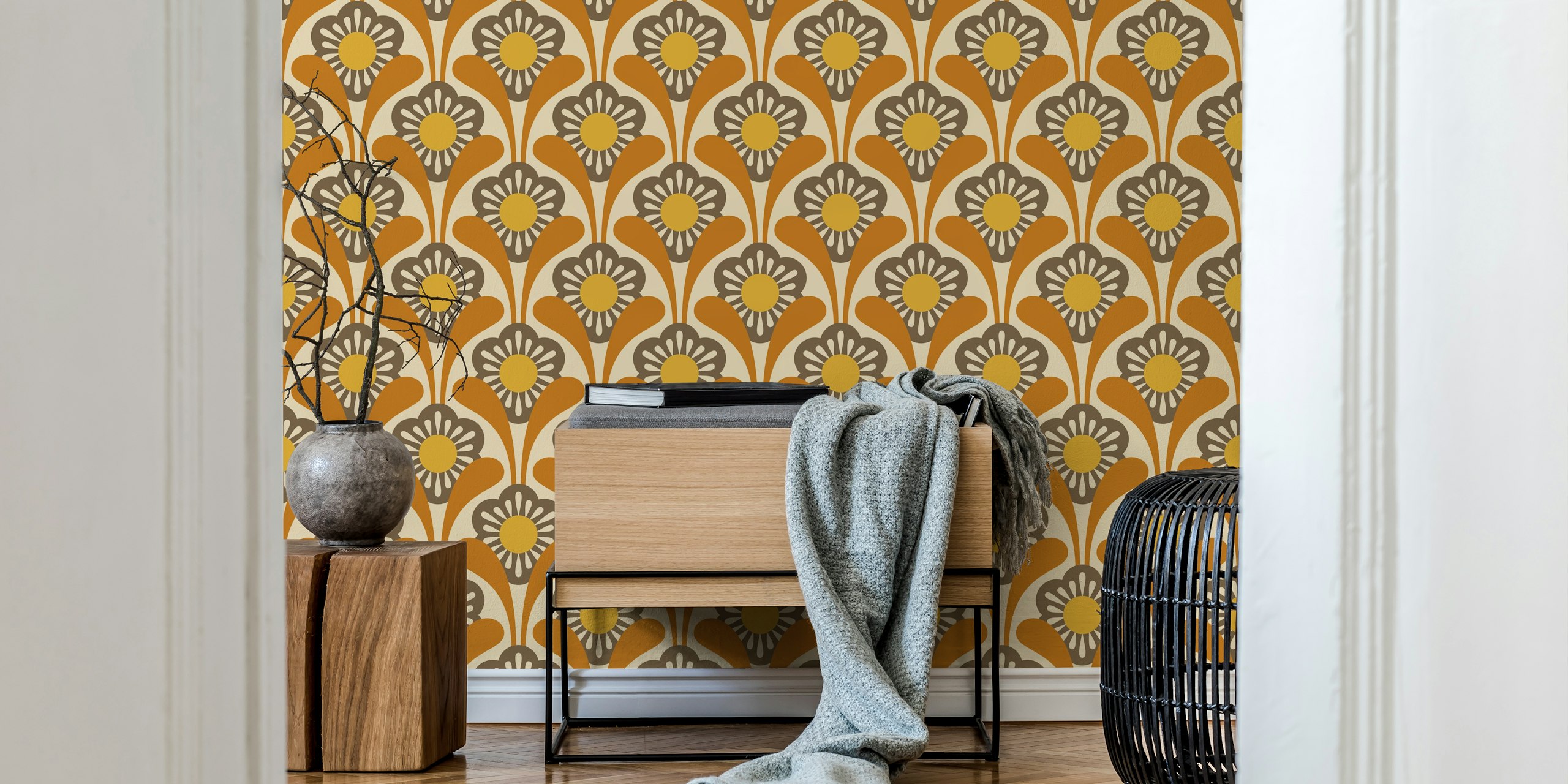 Mid-Century Flower Power wallpaper in a room