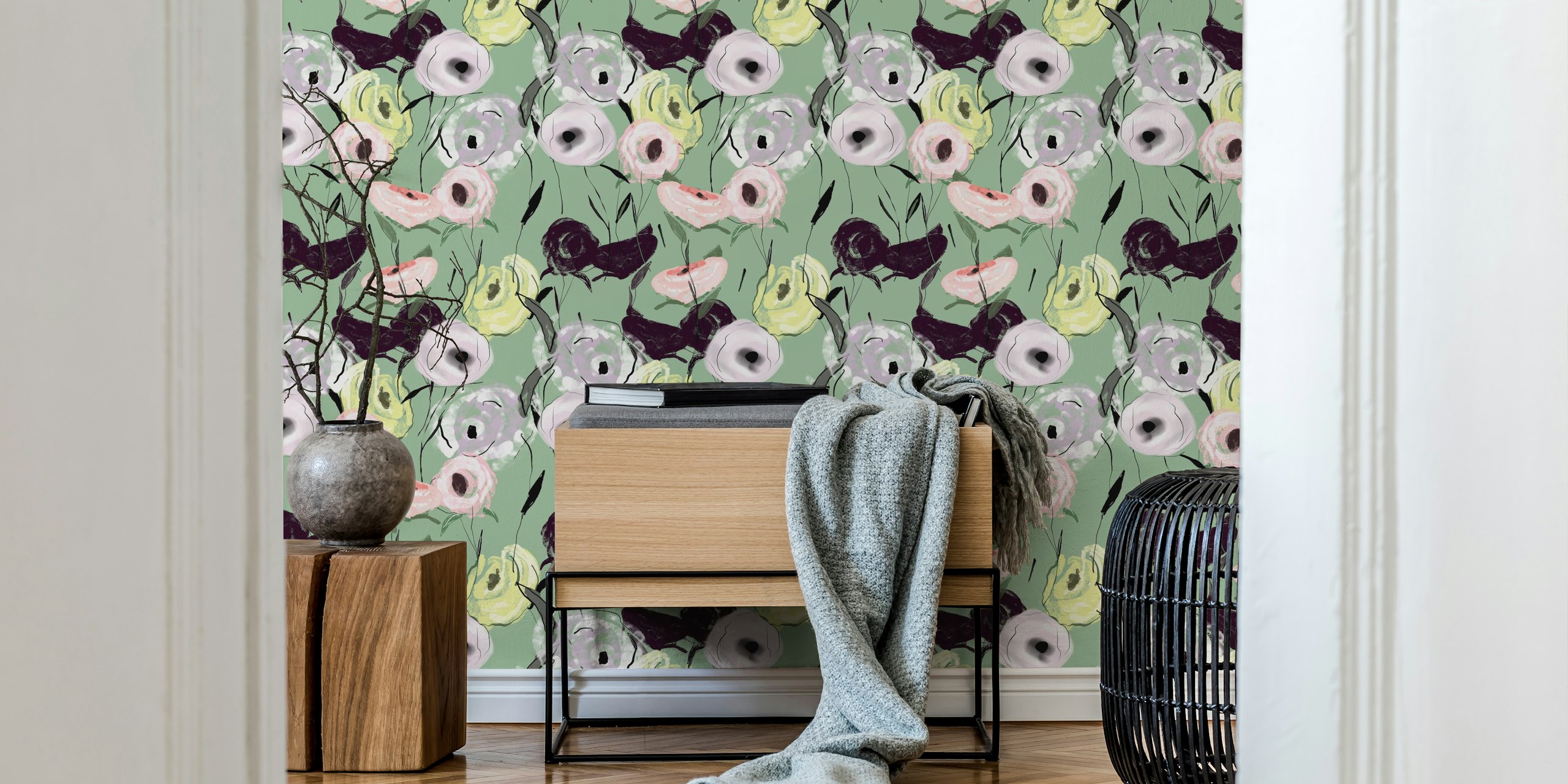 Abstract roses garden bouquets behang in een kamer