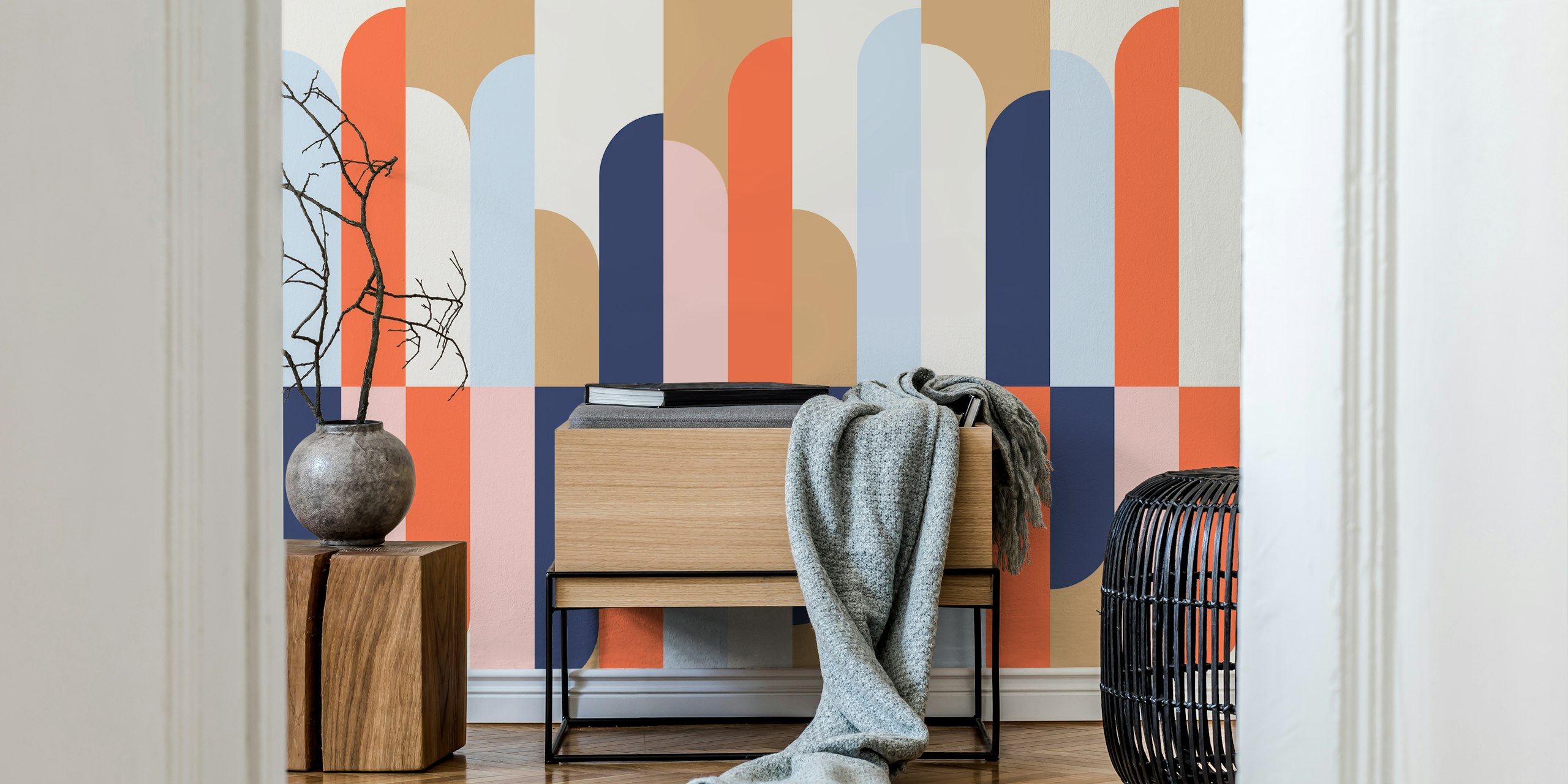 Midcentury Arch Boards Repeat Pattern w pokoju