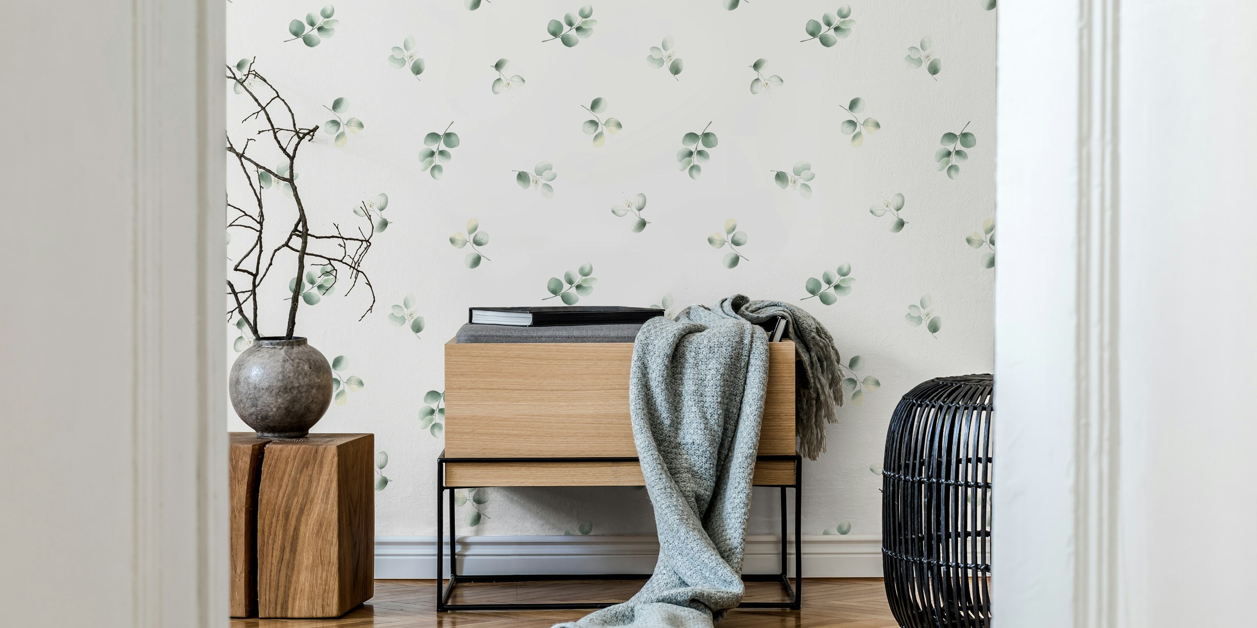 Eucalyptus Simplicity In Off White behang in een kamer