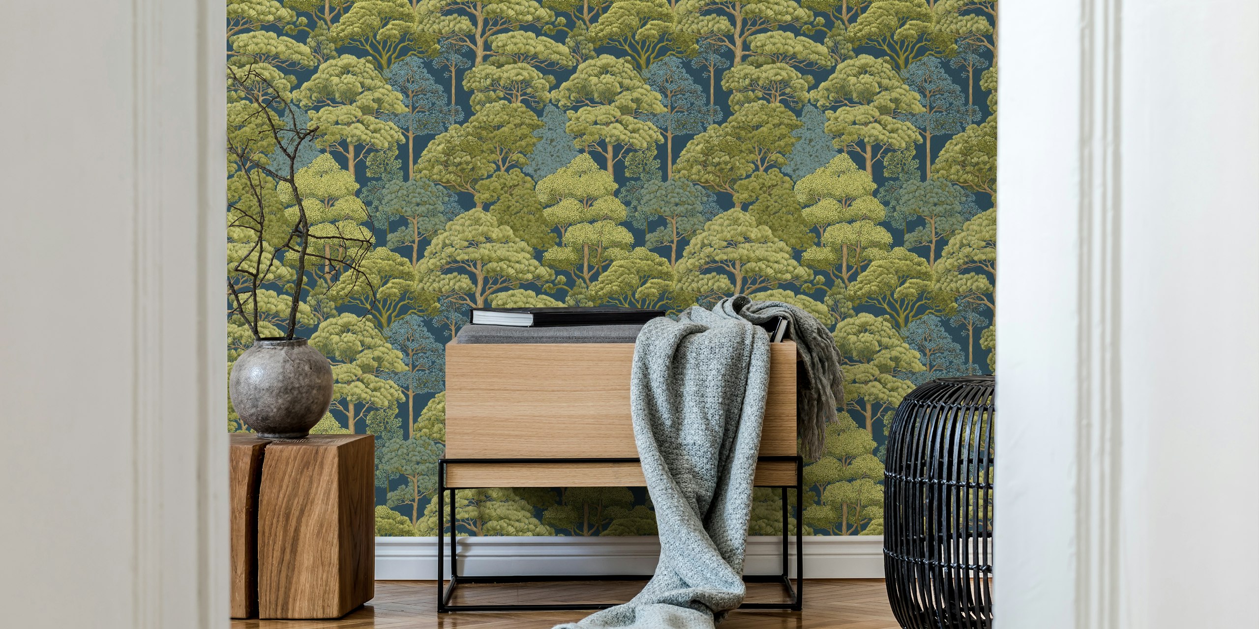 Greenery forest woodland wallpaper in a room