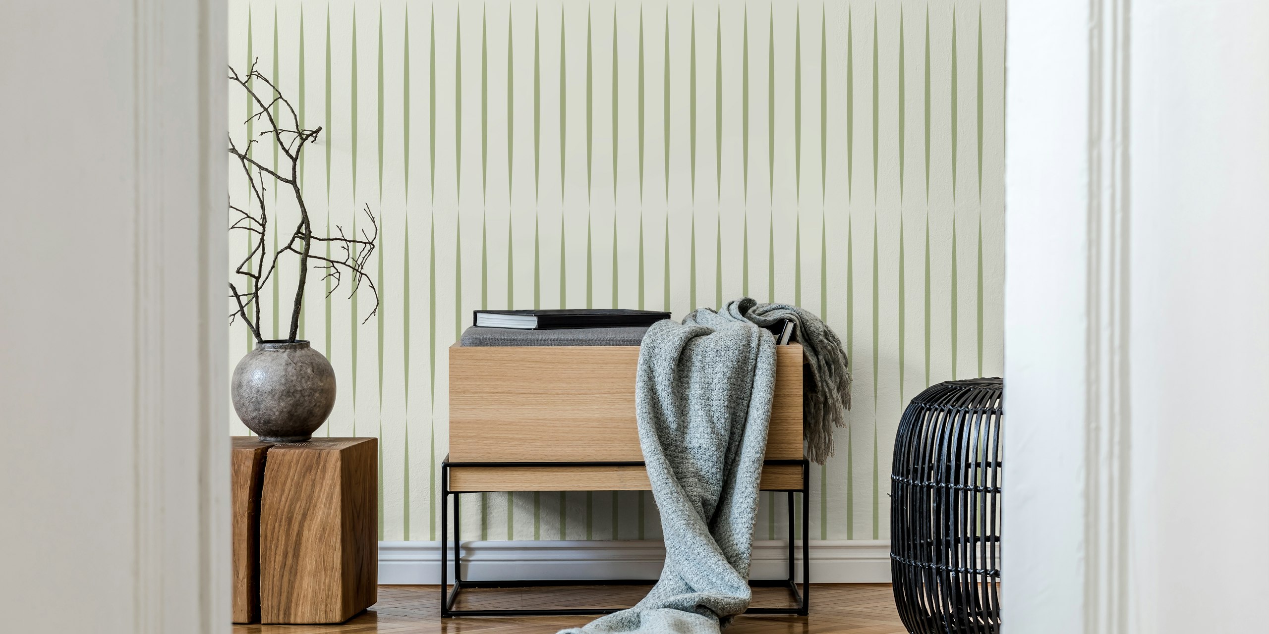 Elegant Olive Stripes tapet i et rom