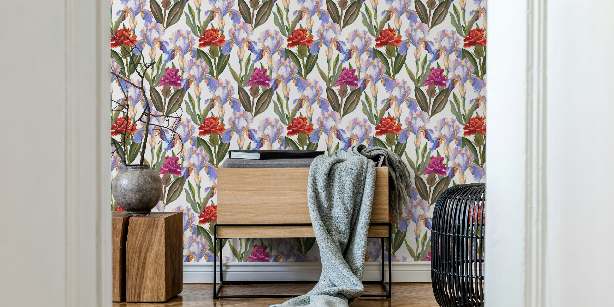 Iris and Marigold Dance wallpaper in a room