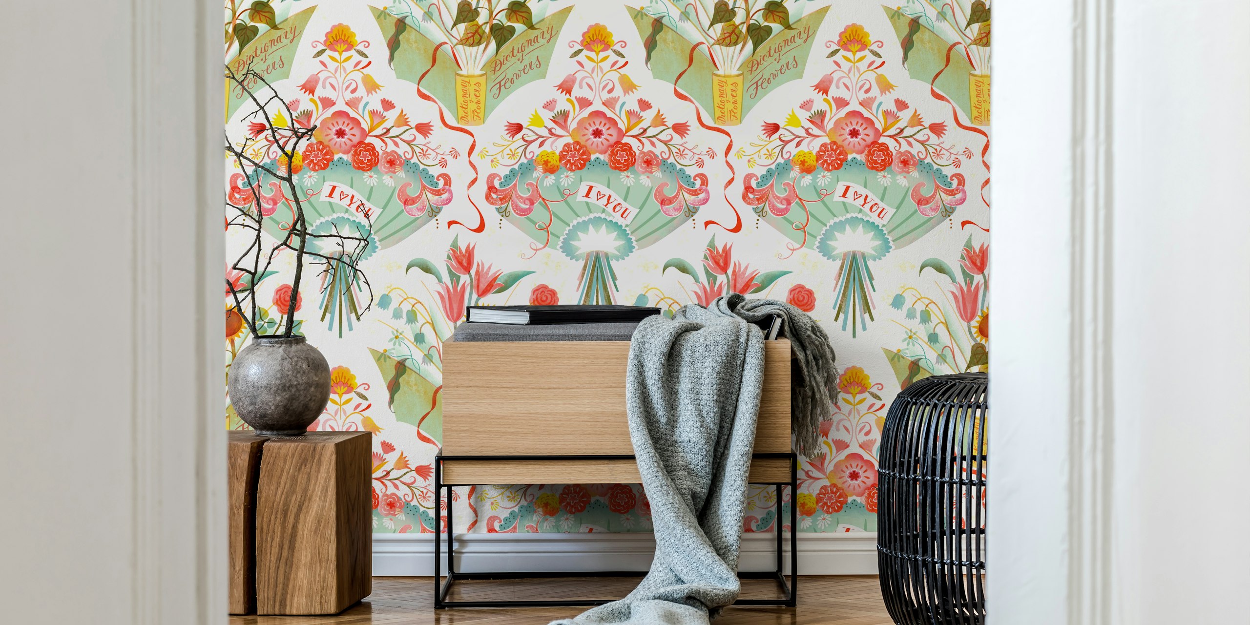 Design de papier peint damassé floral vibrant