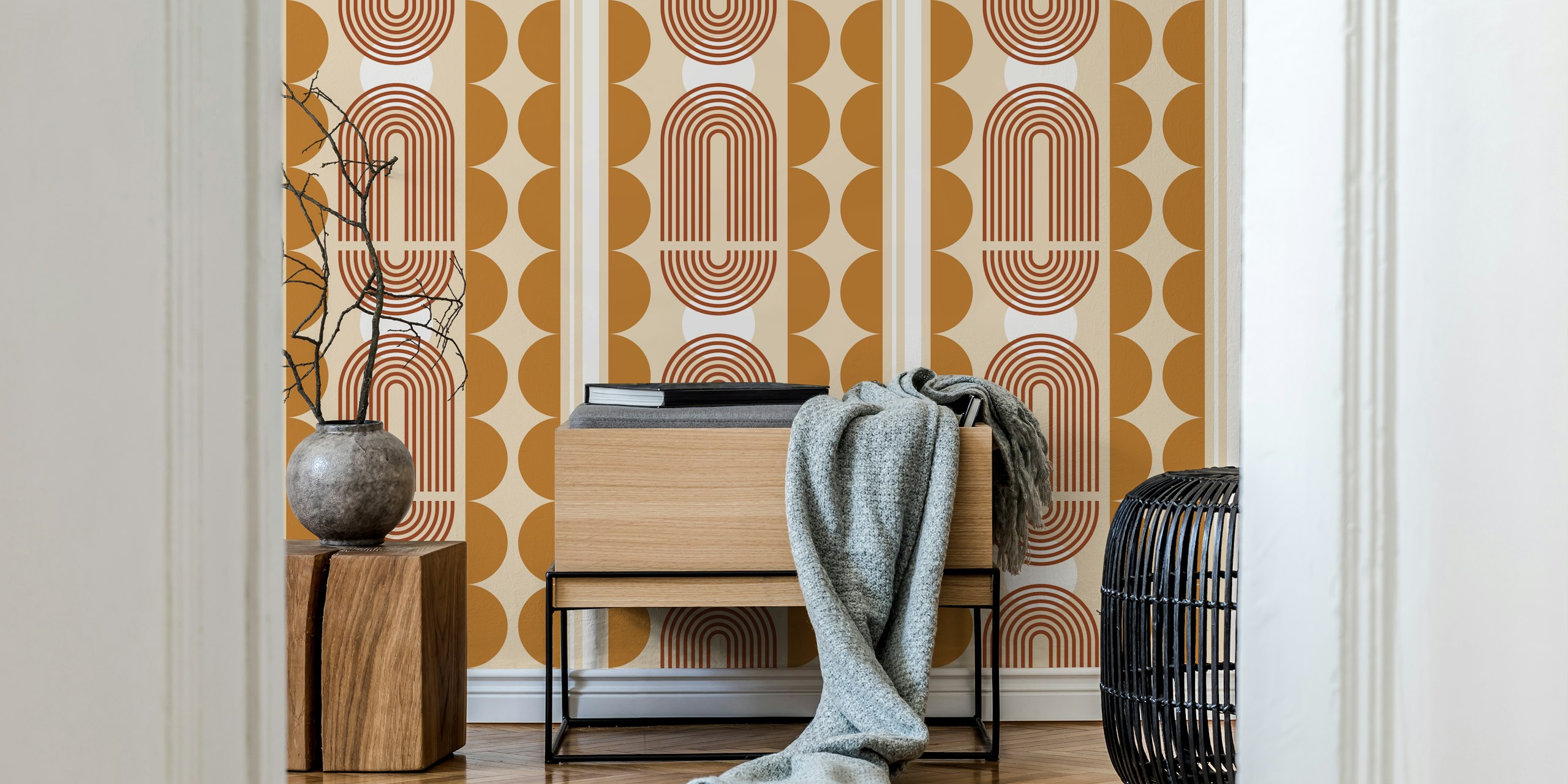 Warm retro design wallpaper in a room